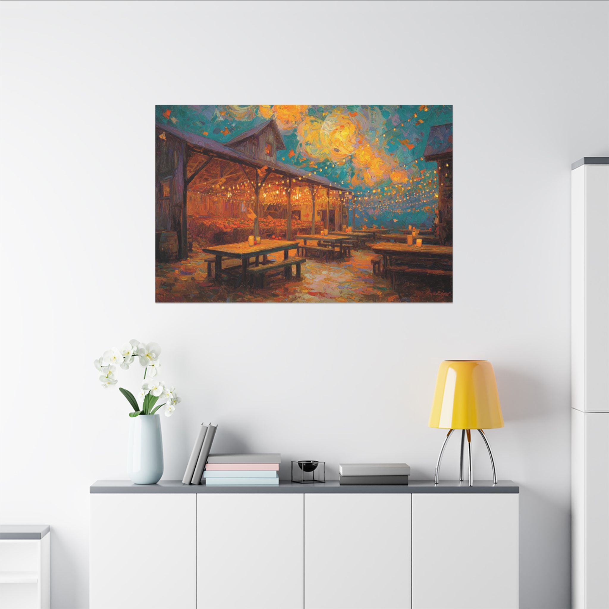 Autumn Festival Night Scene - Colorful Impressionist Art