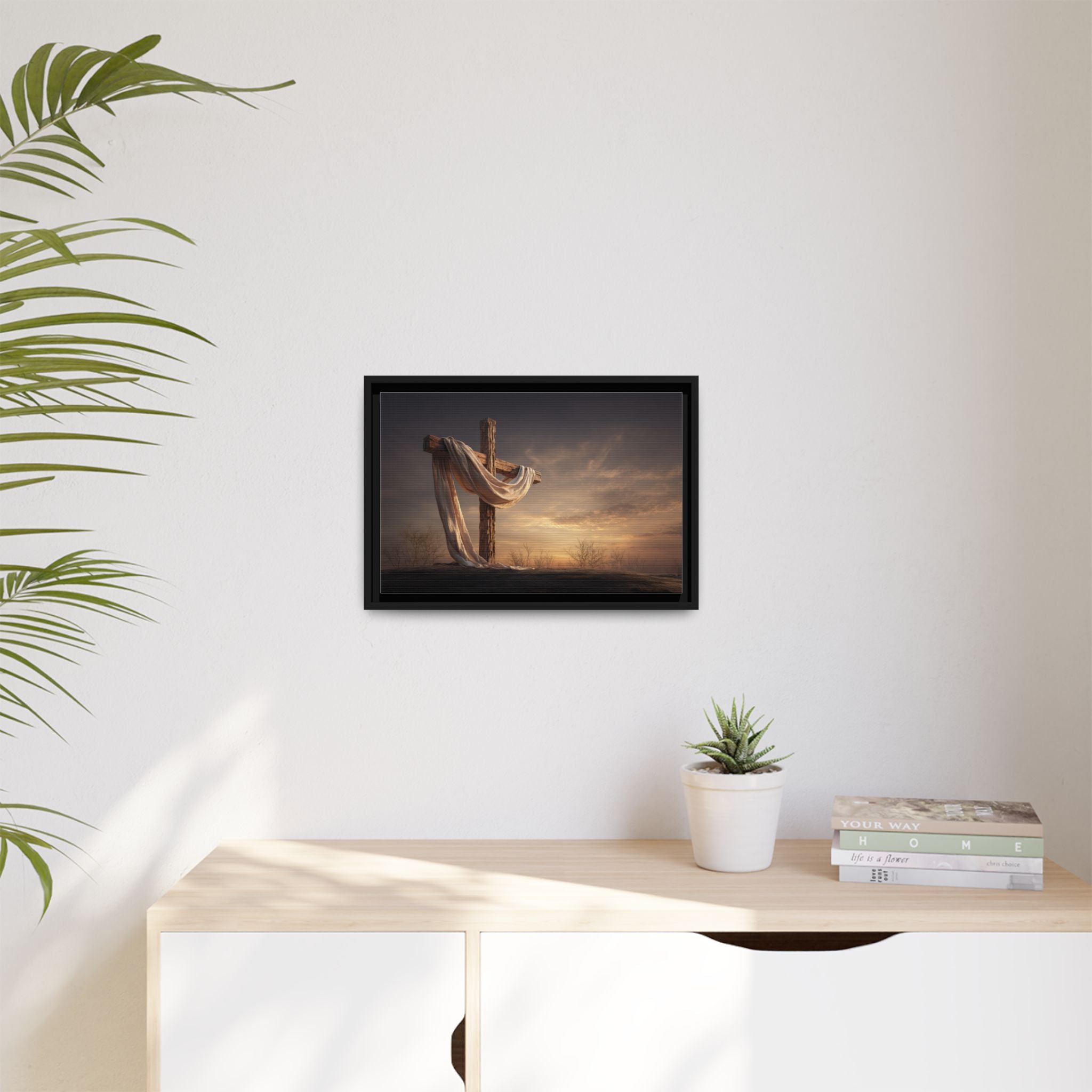 Rustic Cross Wall Art with Draped Fabric | Inspirational Decor