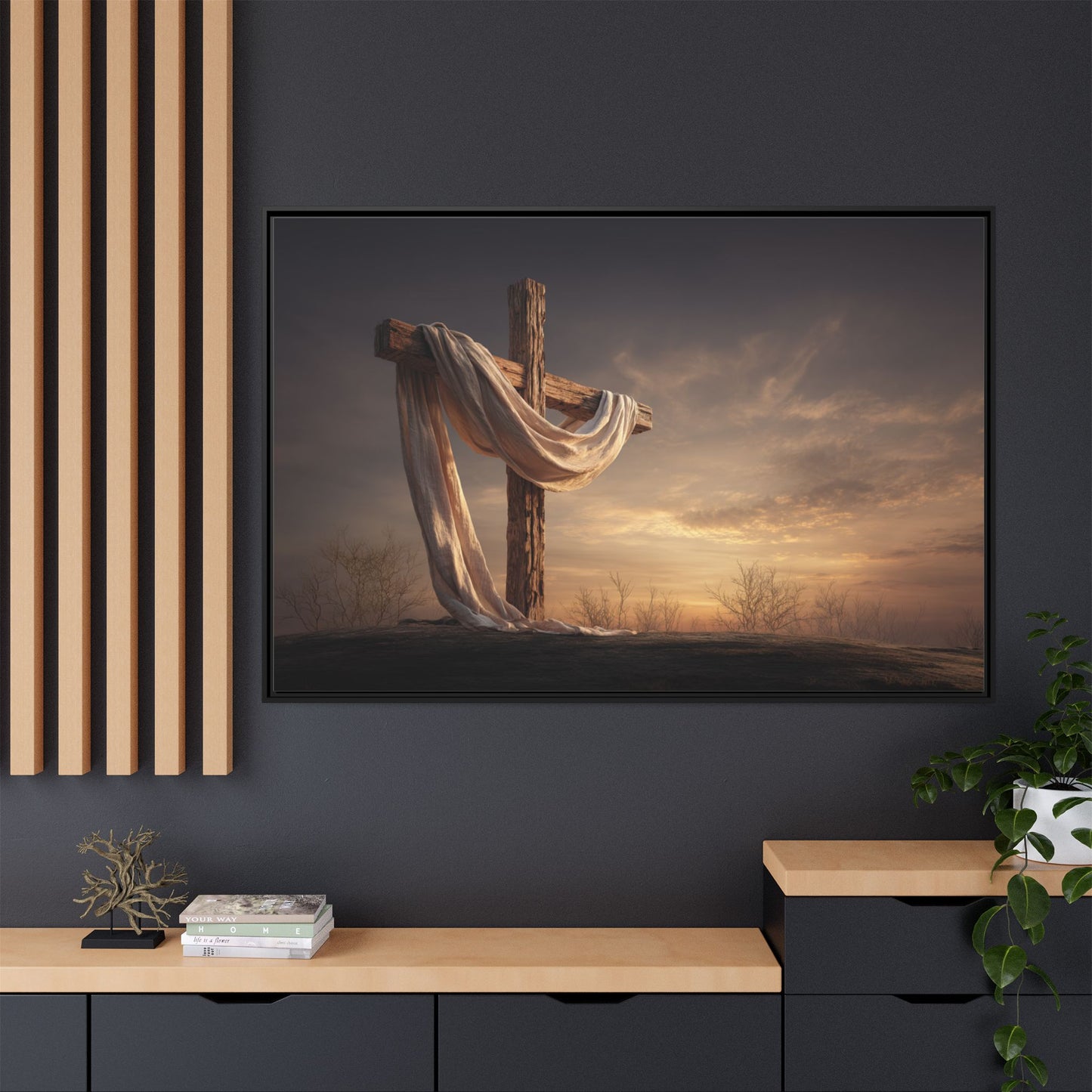 Rustic Cross Wall Art with Draped Fabric | Inspirational Decor