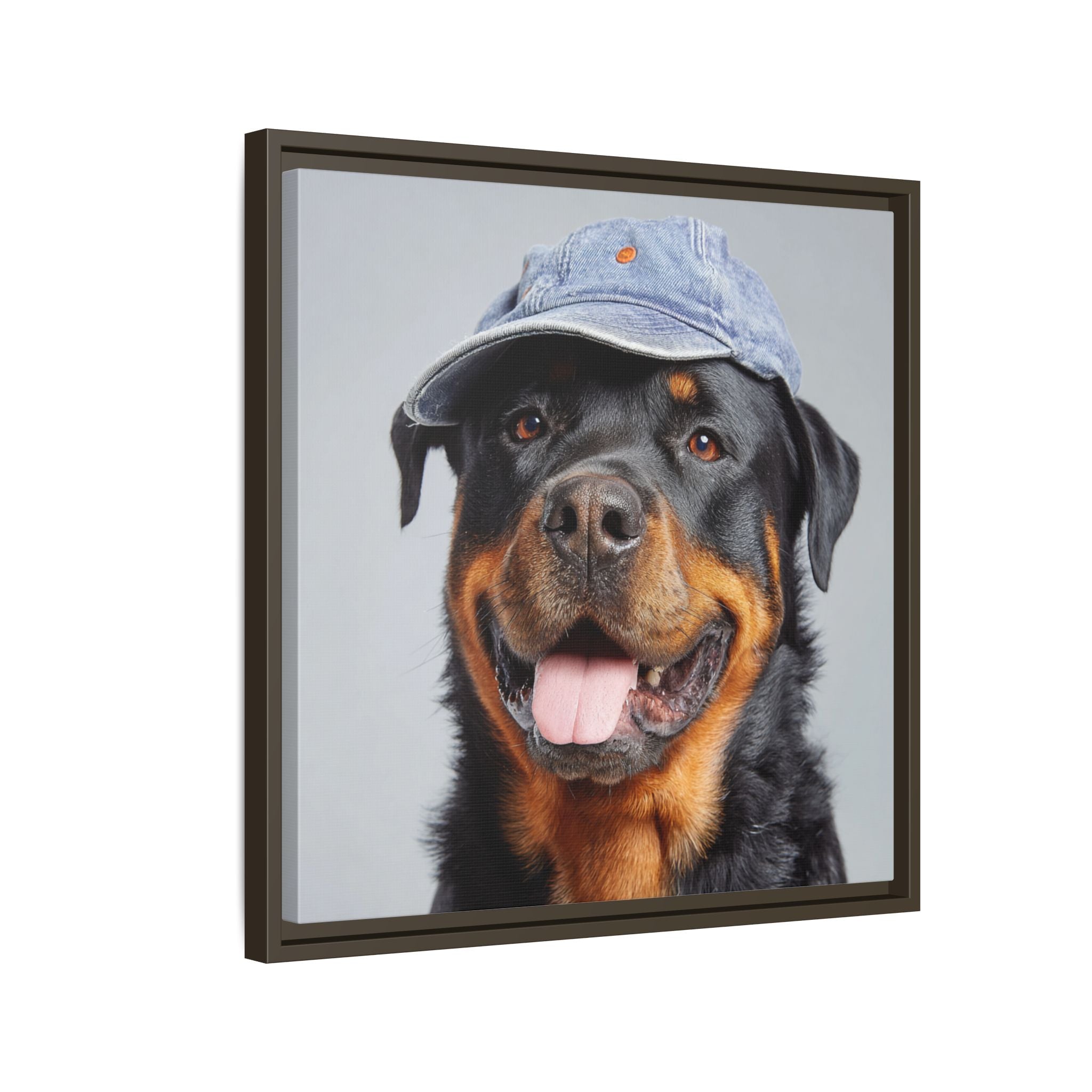 Playful Rottweiler Portrait | Dog Art in Denim Cap