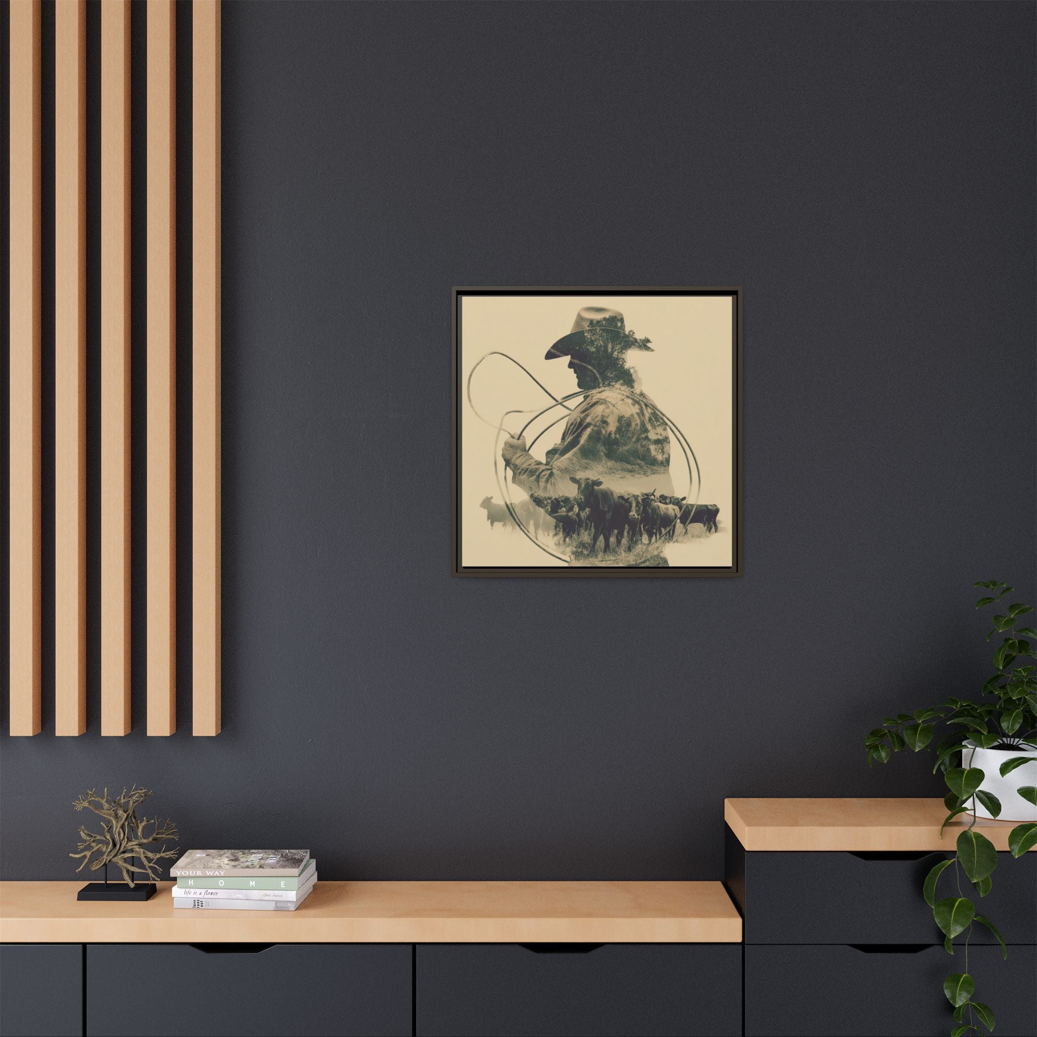 Lone Cowboy Silhouette Art - Vintage Western Charm