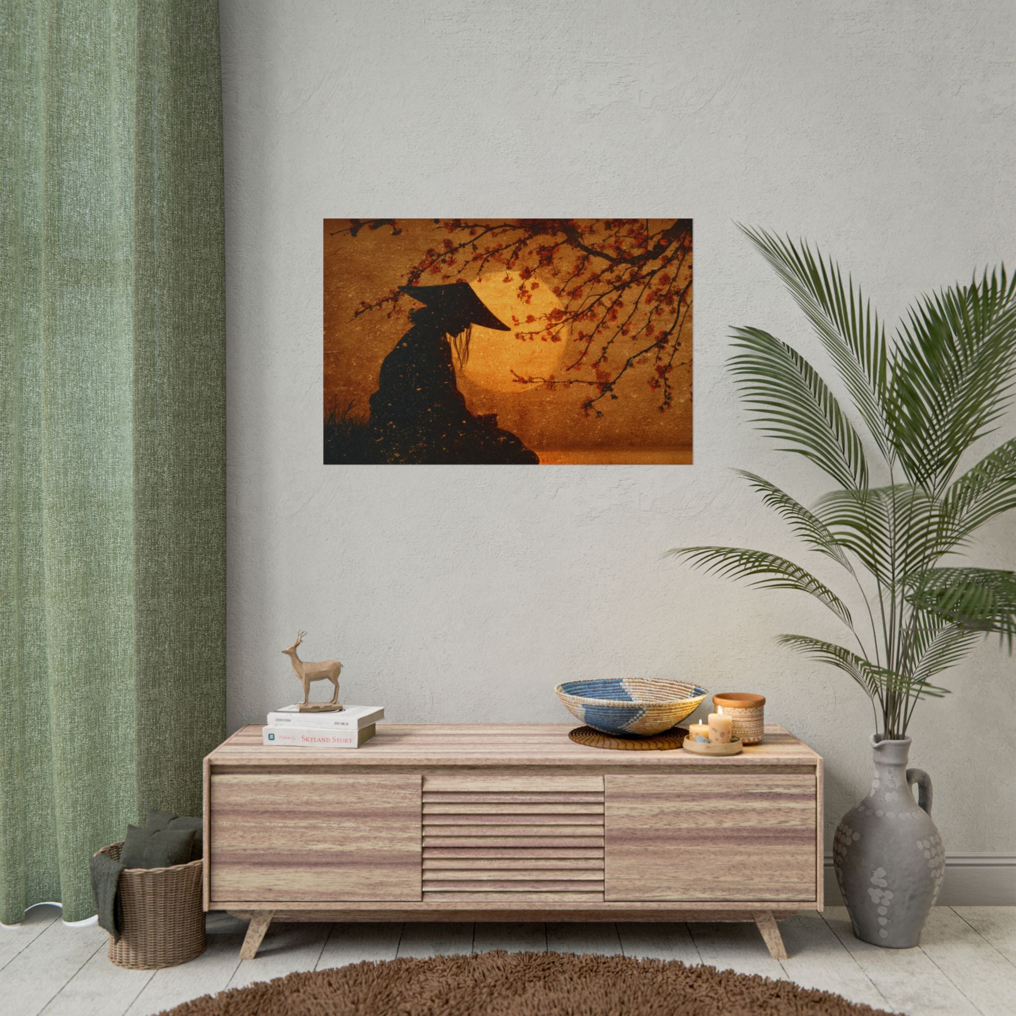 Serene Silhouette of Contemplation | Asian-Inspired Artwork