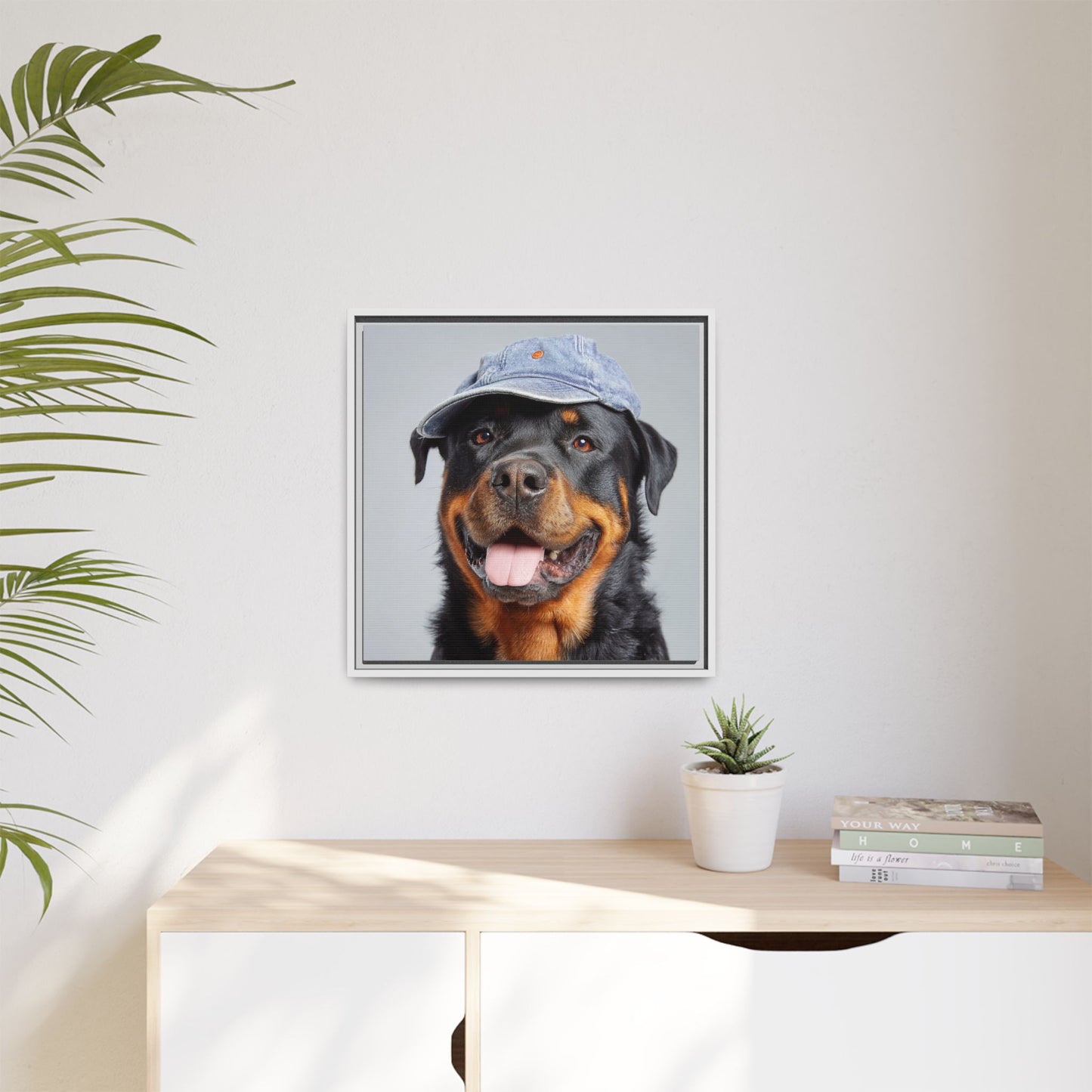 Whimsical Rottweiler Art - Denim Hat Dog Portrait