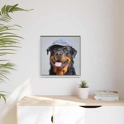 Whimsical Rottweiler Art - Denim Hat Dog Portrait