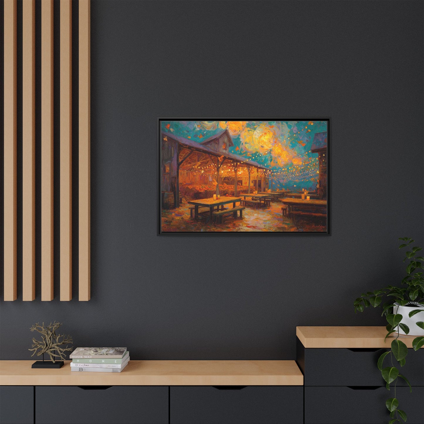 Autumn Festival Night Scene - Colorful Impressionist Art