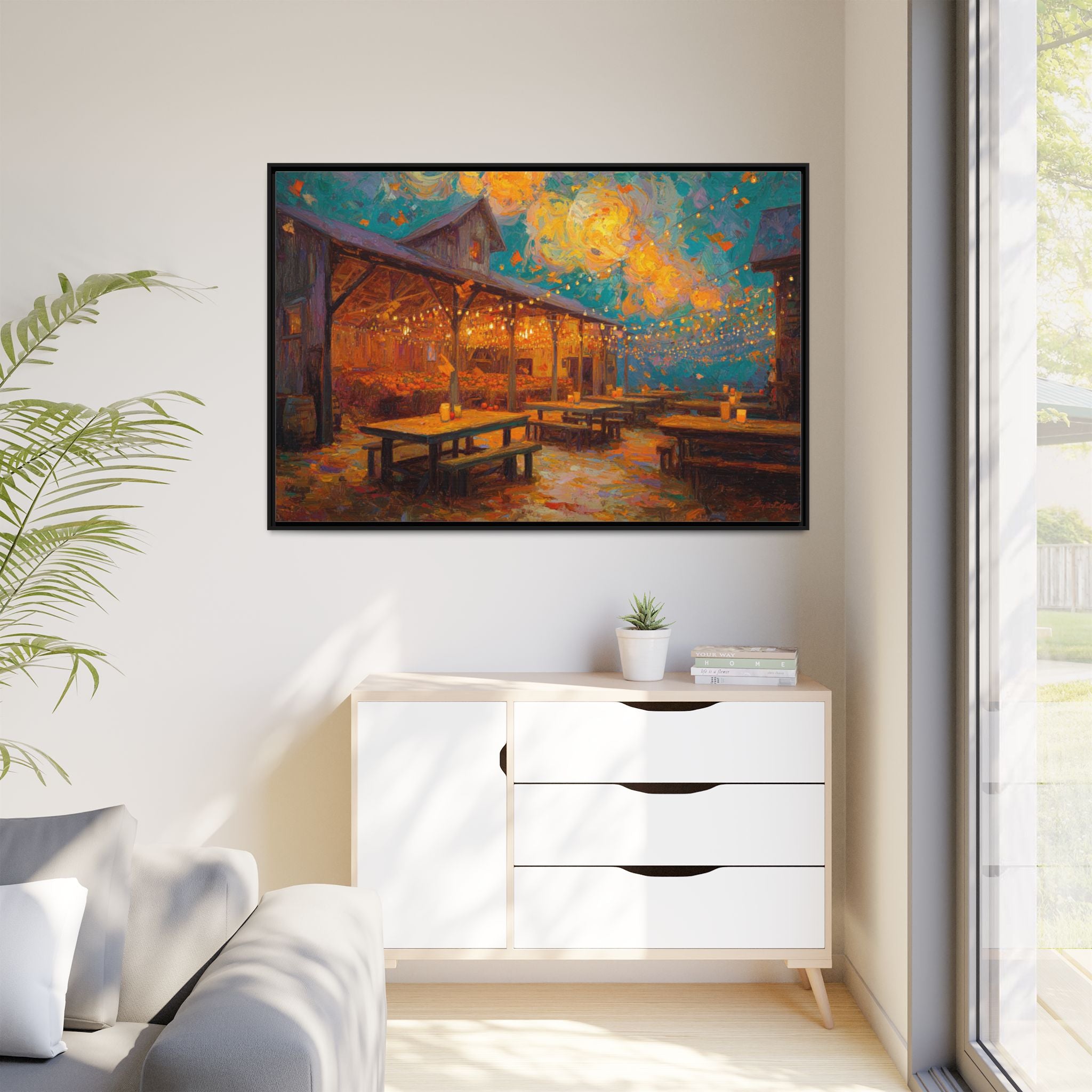 Autumn Festival Night Scene - Colorful Impressionist Art