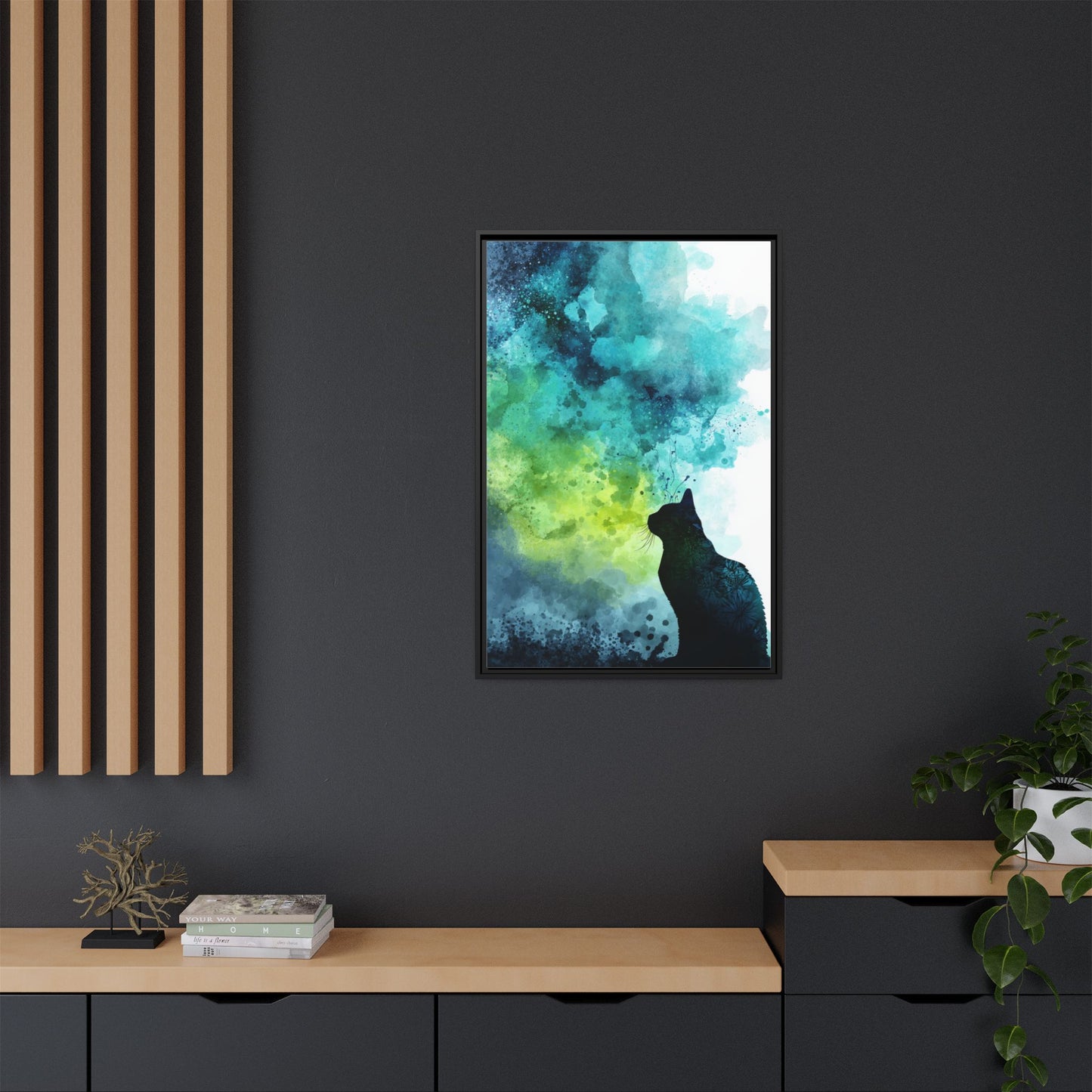 Whimsical Cat Silhouette Watercolor Artwork
