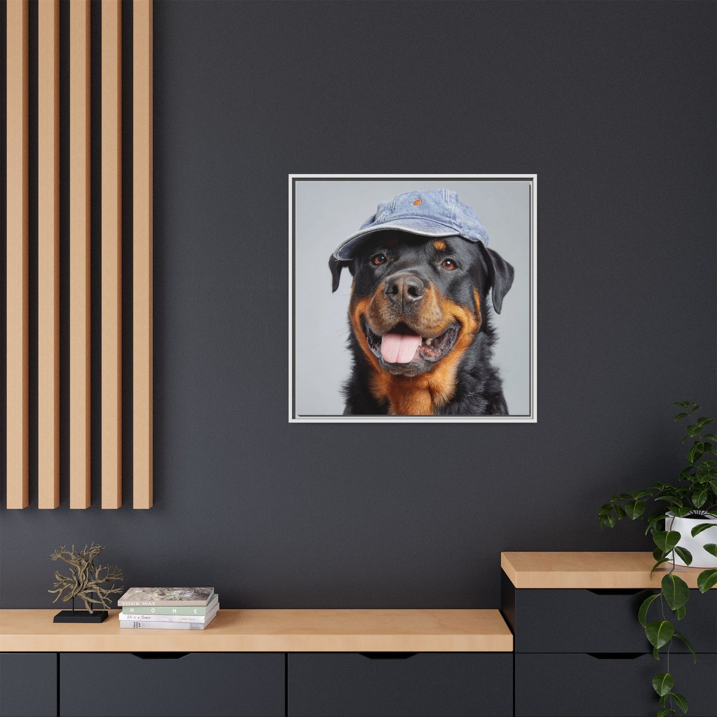Whimsical Rottweiler Art - Denim Hat Dog Portrait
