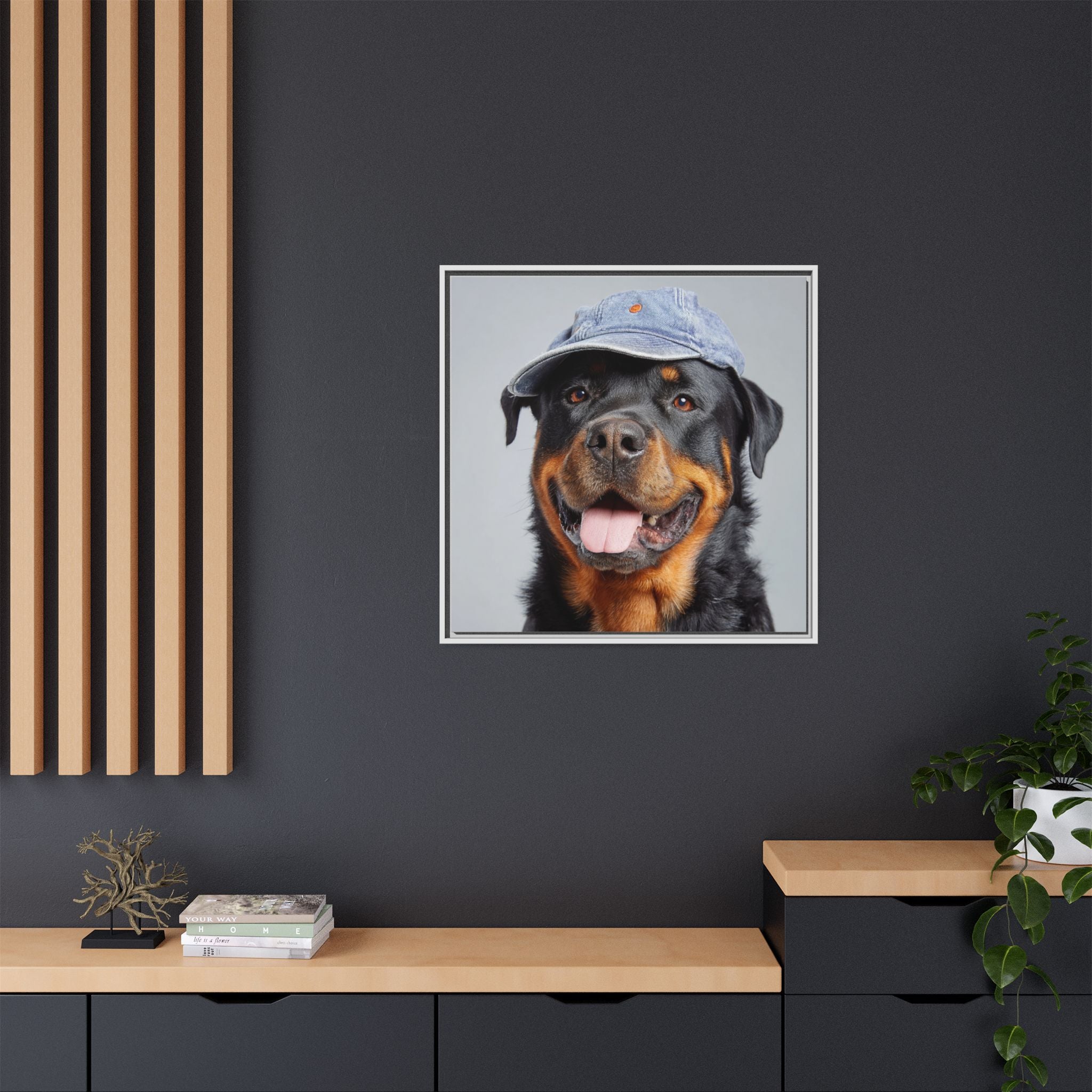 Whimsical Rottweiler Art - Denim Hat Dog Portrait