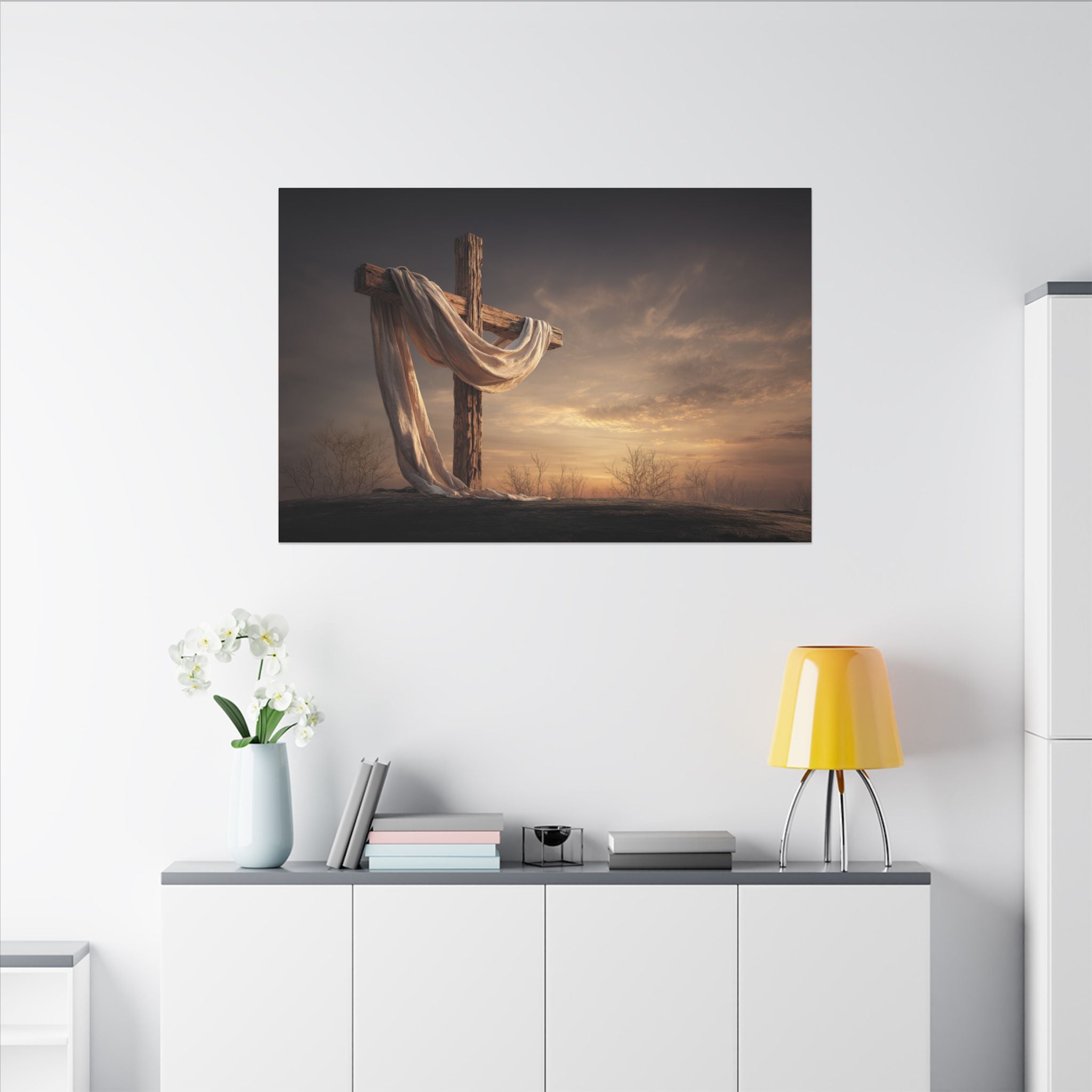 Rustic Cross Wall Art with Draped Fabric | Inspirational Decor
