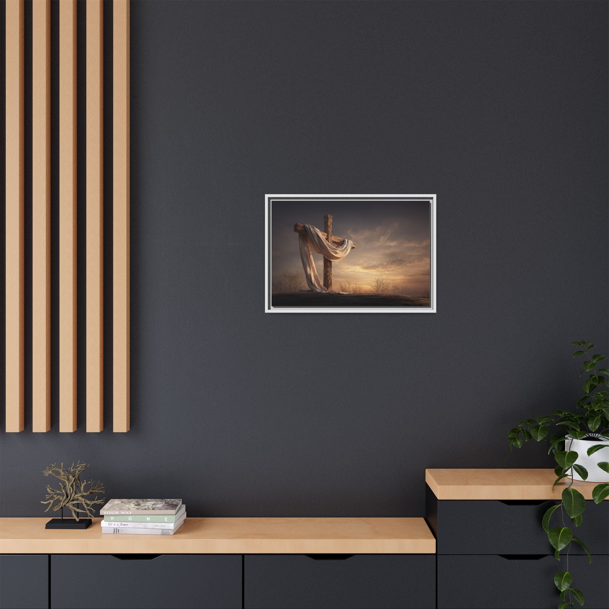 Rustic Cross Wall Art with Draped Fabric | Inspirational Decor