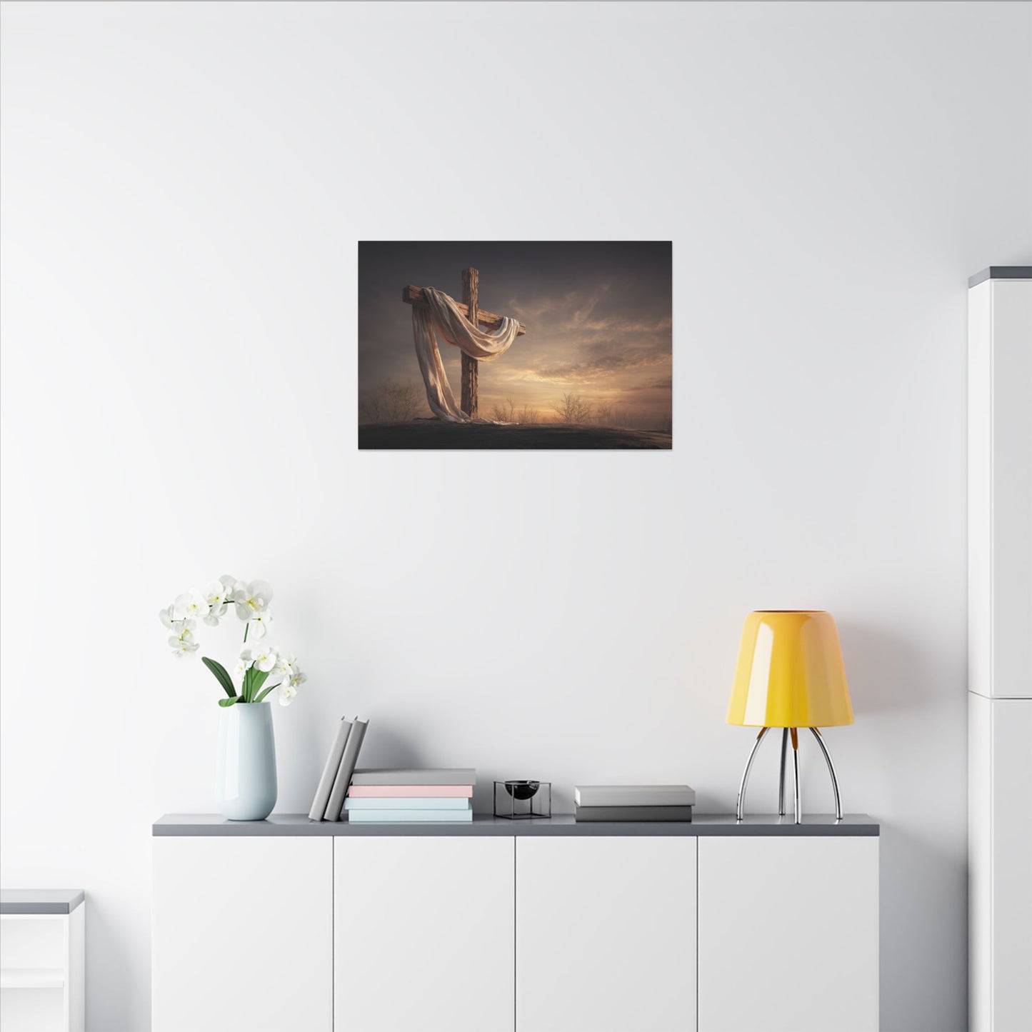 Rustic Cross Wall Art with Draped Fabric | Inspirational Decor