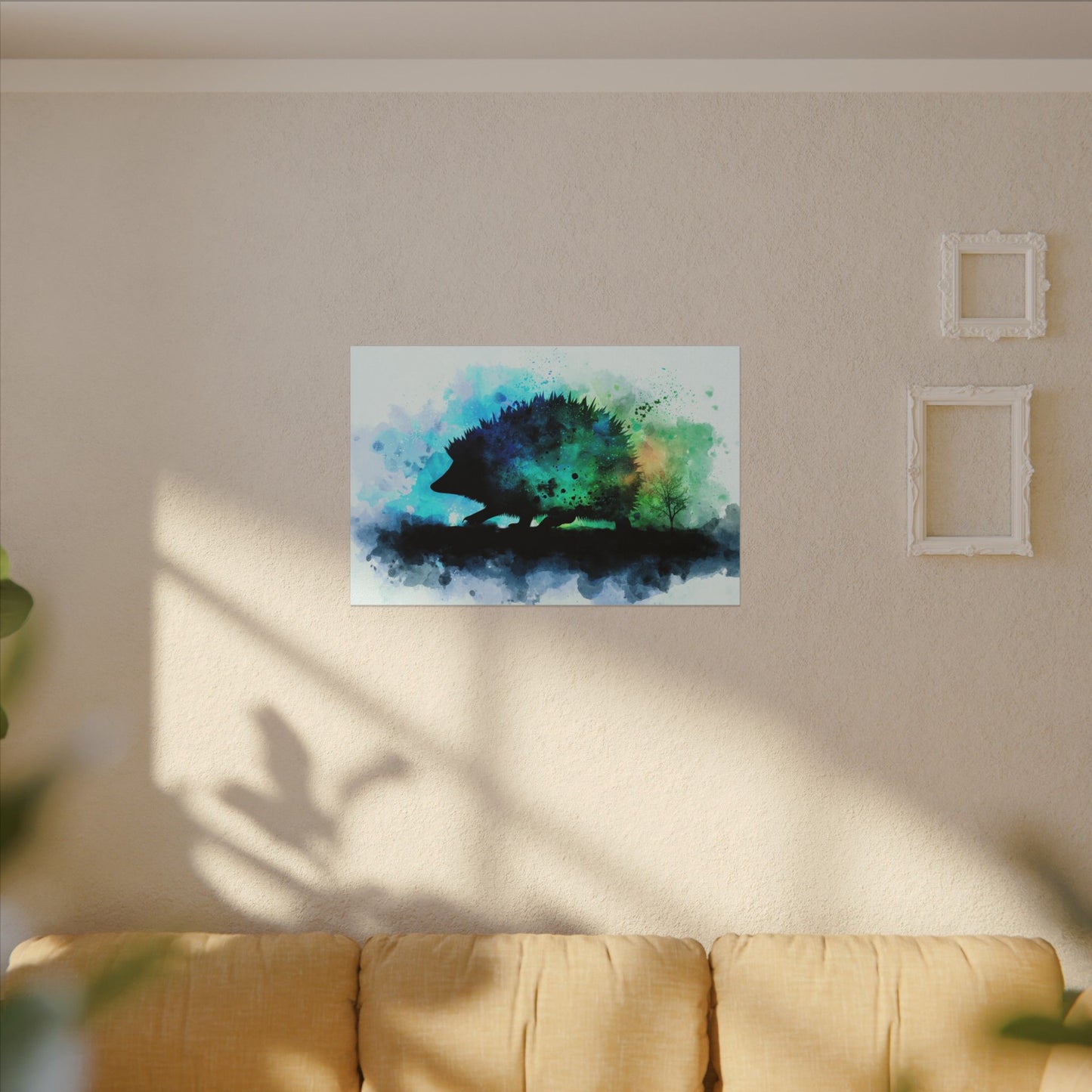 Hedgehog Silhouette Watercolor Art | Nature-Inspired Home Decor