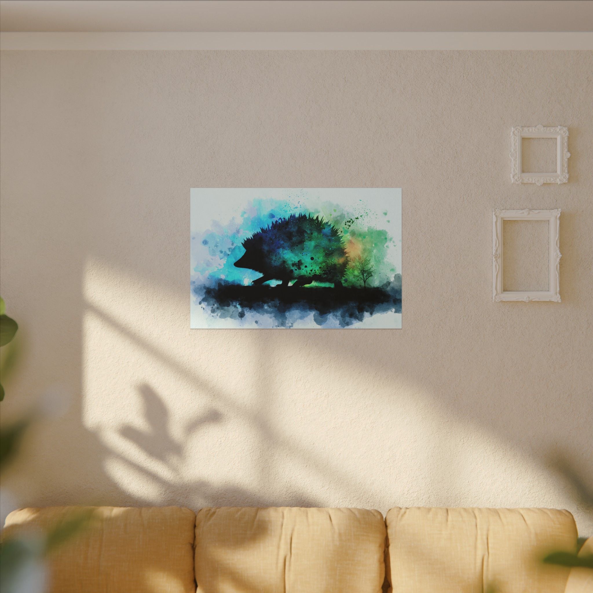 Hedgehog Silhouette Watercolor Art | Nature-Inspired Home Decor