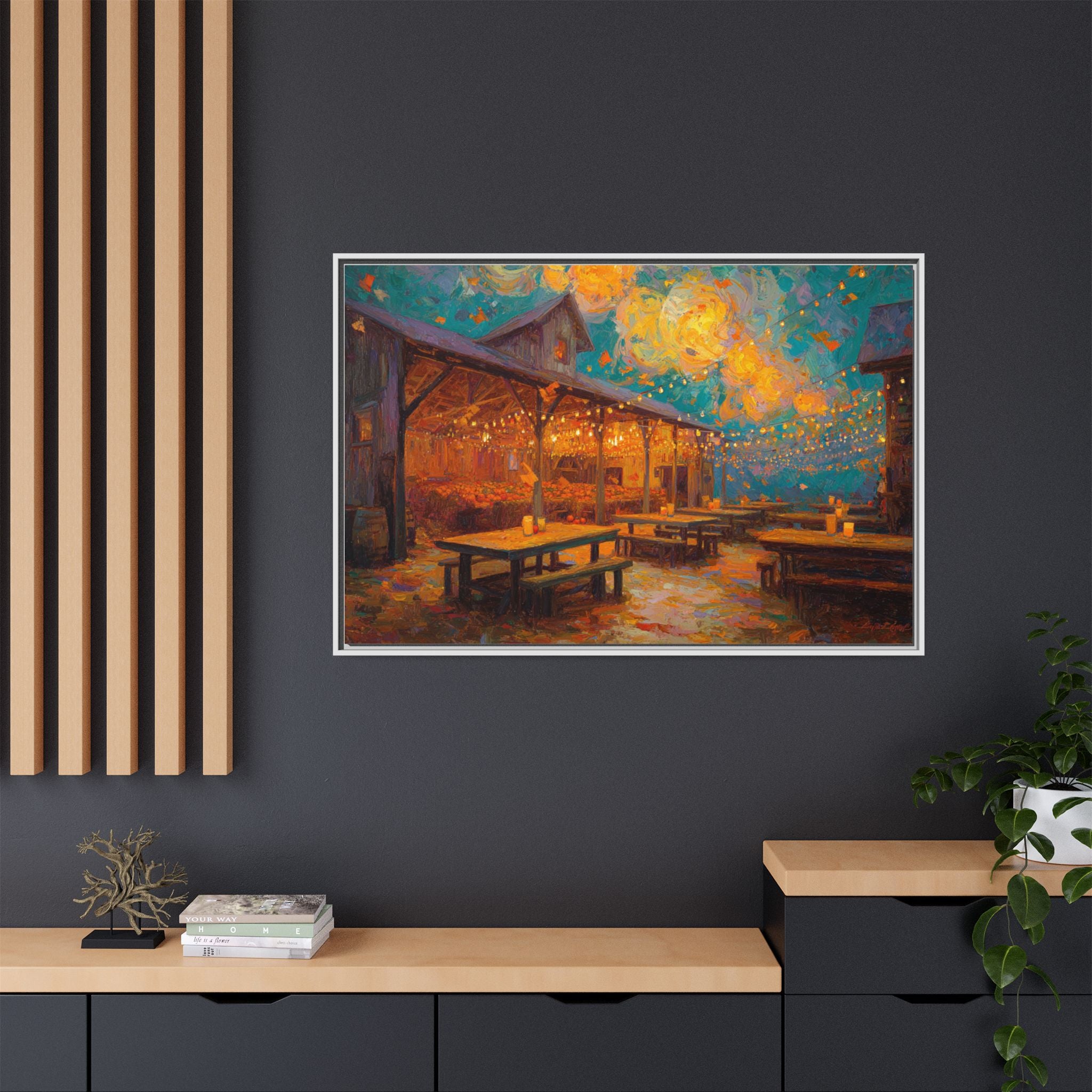 Autumn Festival Night Scene - Colorful Impressionist Art