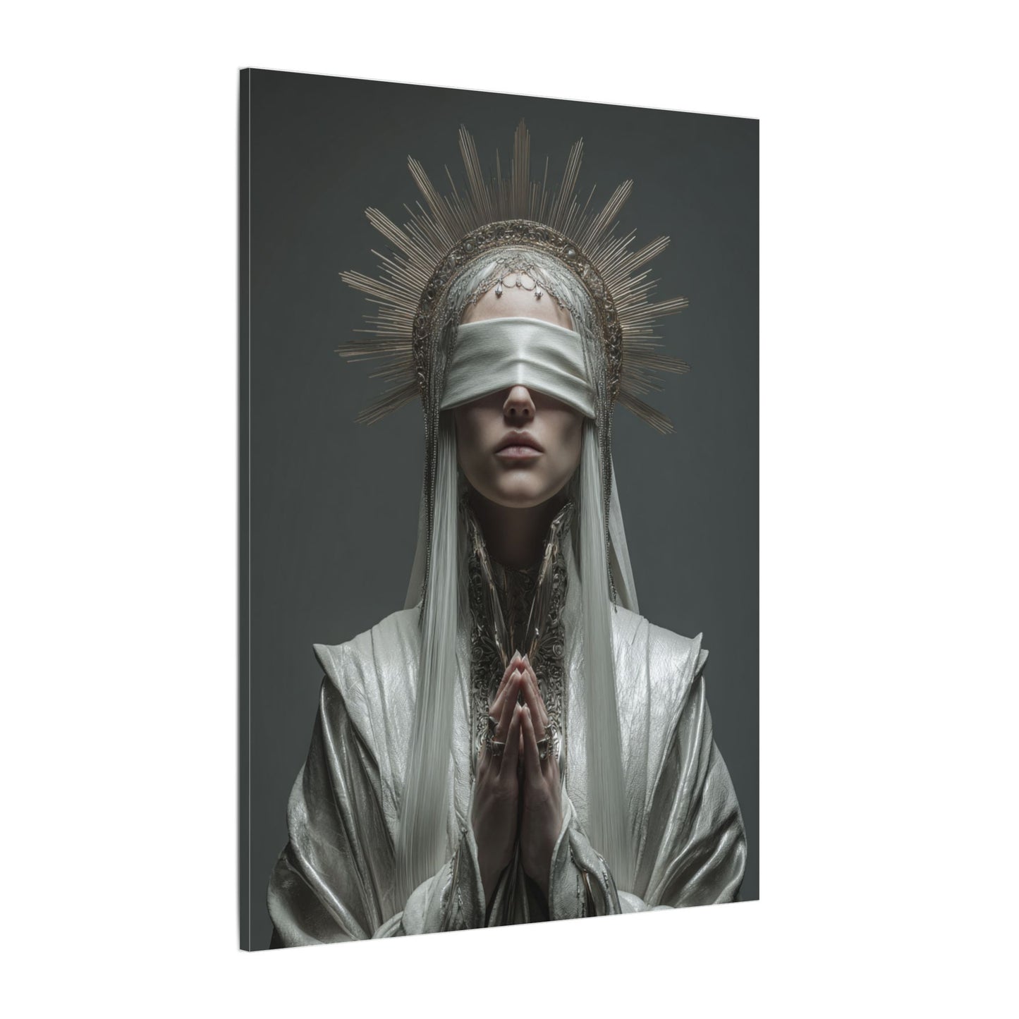 Ethereal Blindfolded Saint Art | Spiritual Home Decor