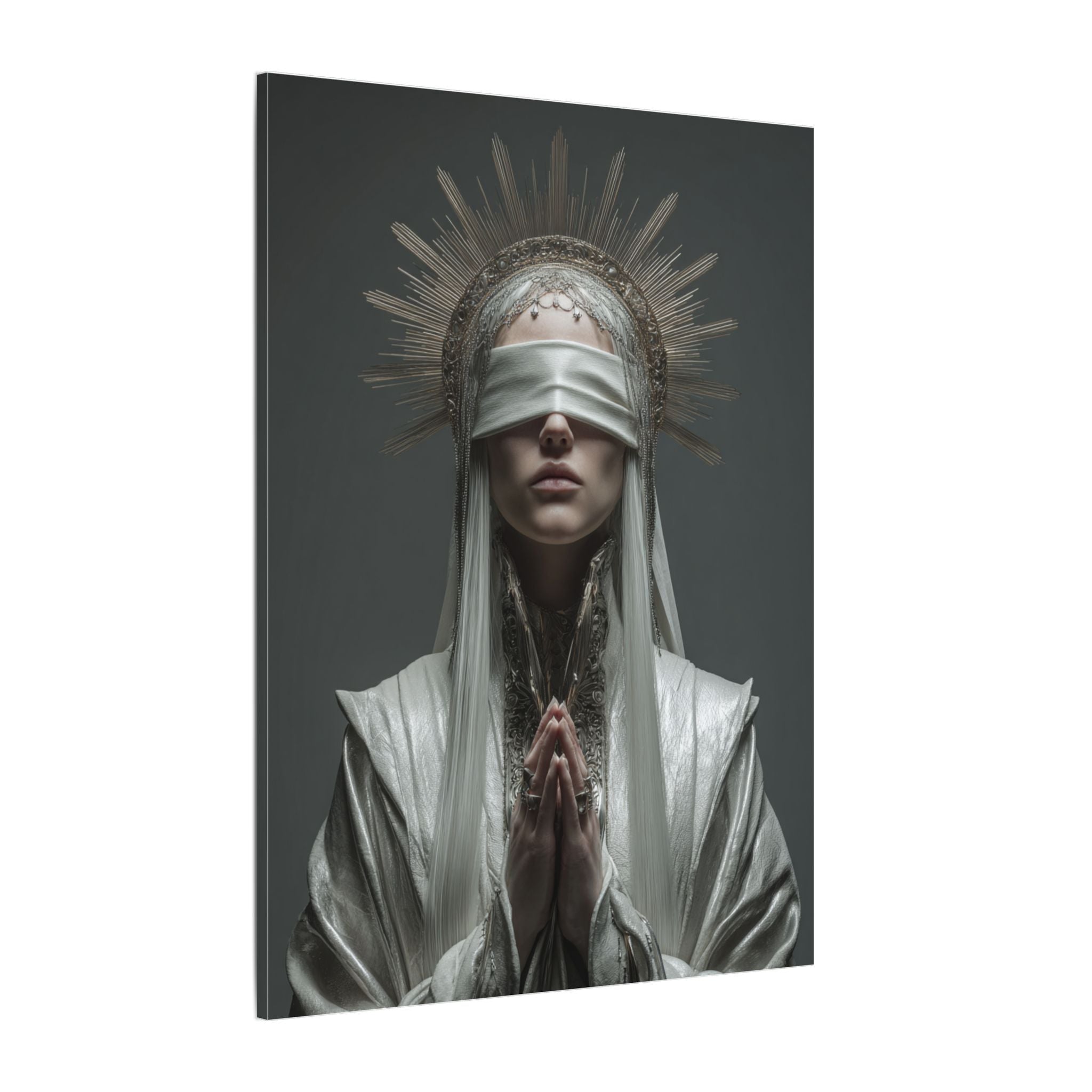 Ethereal Blindfolded Saint Art | Spiritual Home Decor