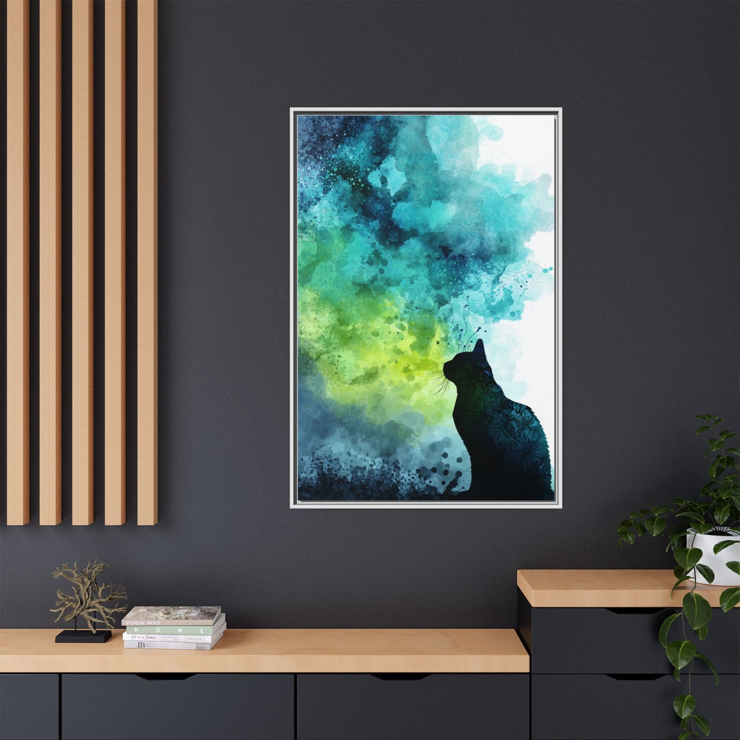 Whimsical Cat Silhouette Watercolor Artwork