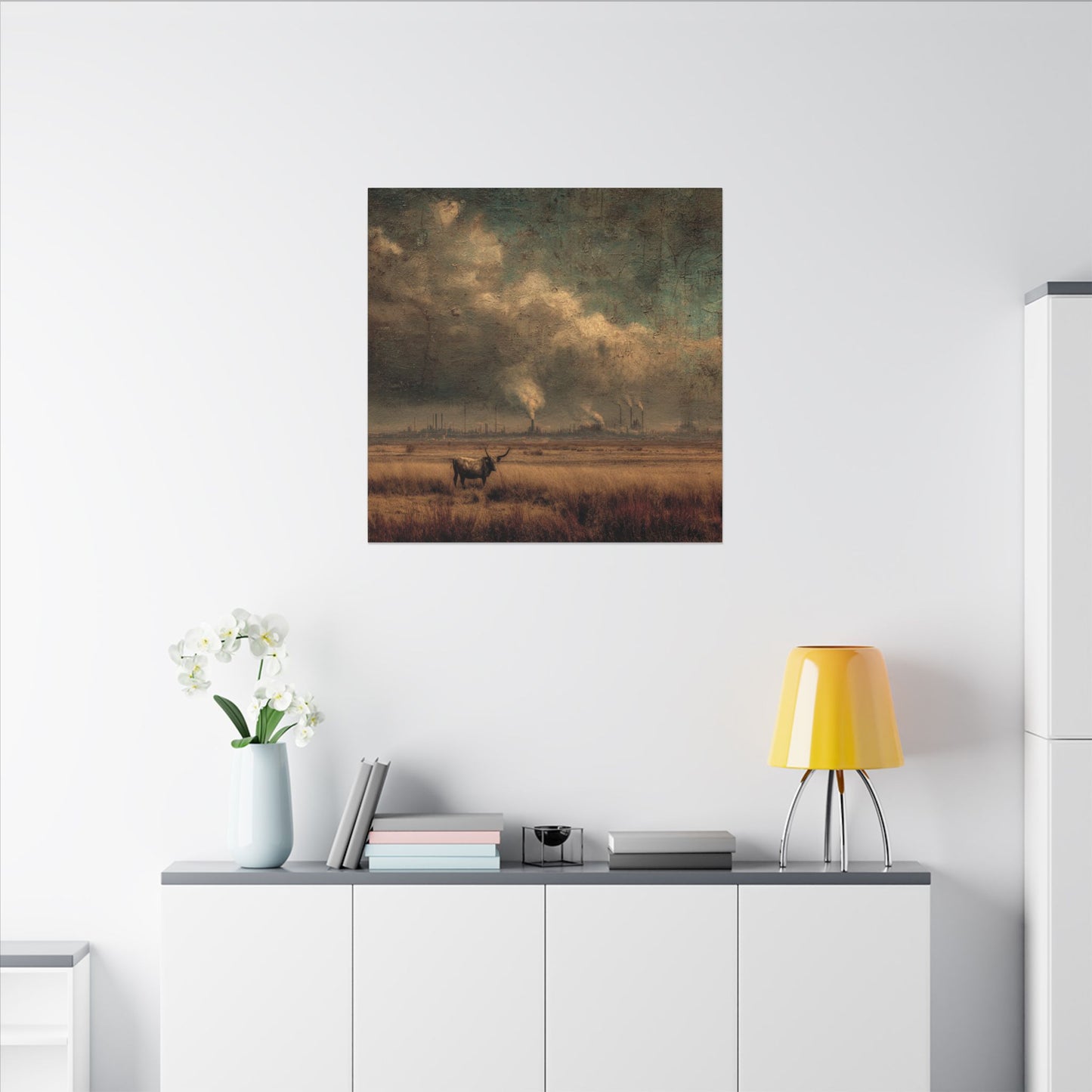 Cattle in Industrial Landscape | Vintage Style Art Print