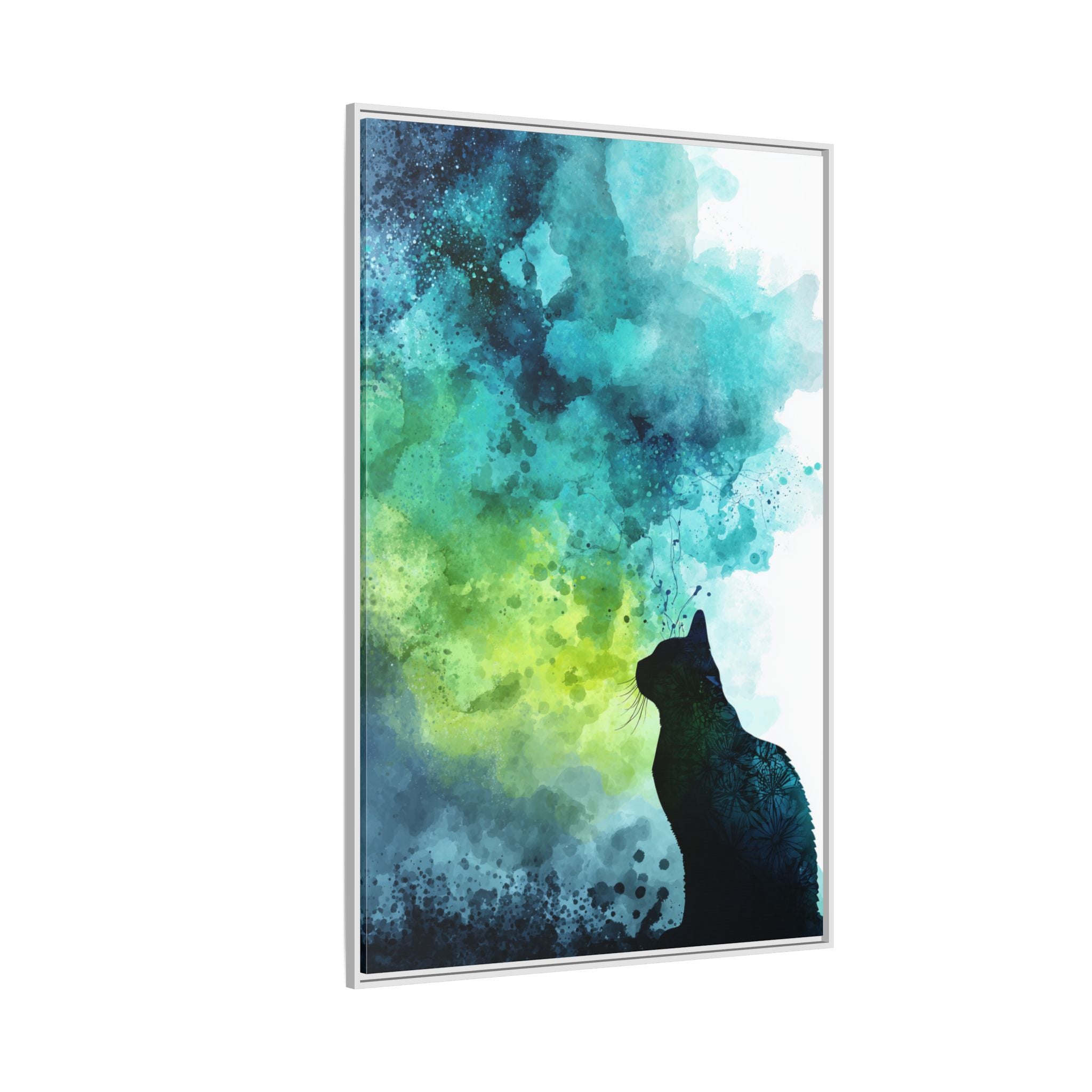 Whimsical Cat Silhouette Watercolor Artwork