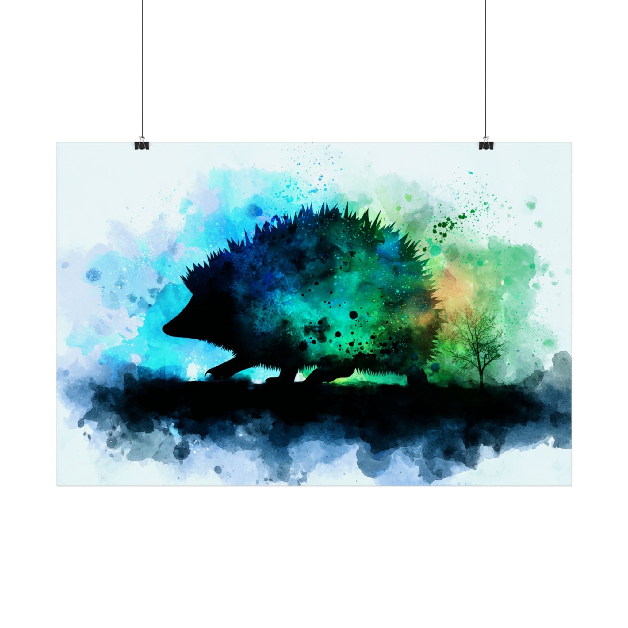 Hedgehog Silhouette Watercolor Art | Nature-Inspired Home Decor