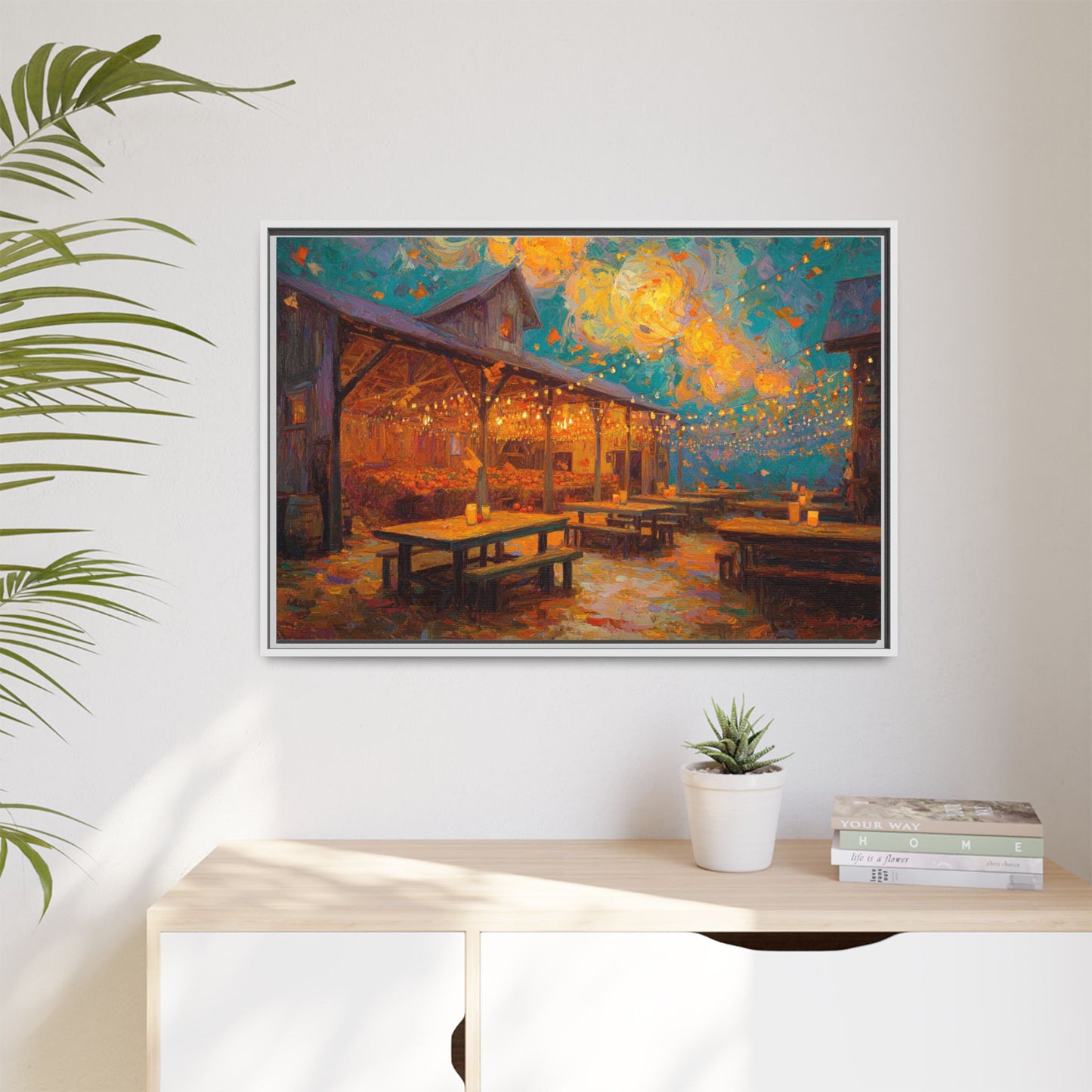 Autumn Festival Night Scene - Colorful Impressionist Art