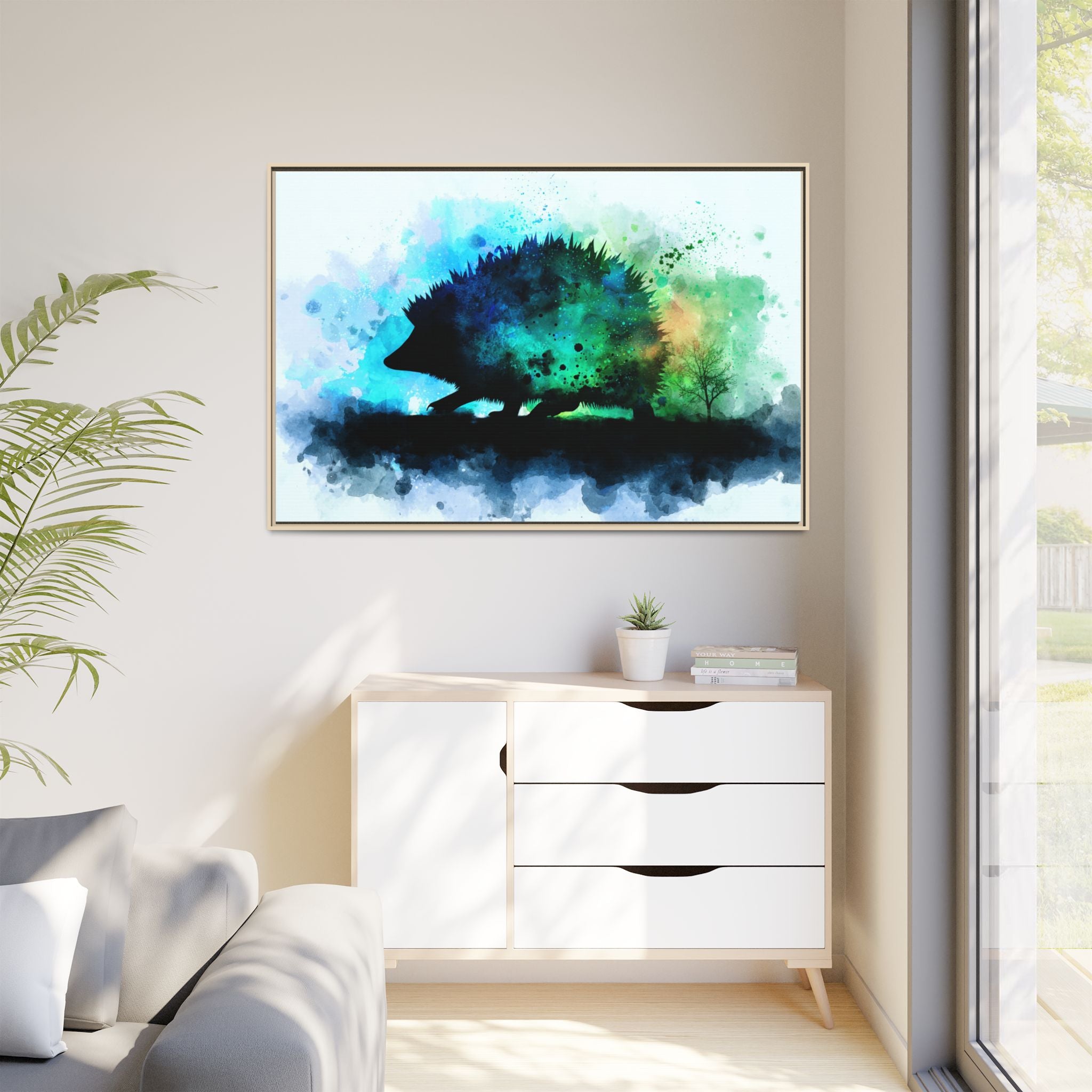 Hedgehog Silhouette Watercolor Art | Nature-Inspired Home Decor