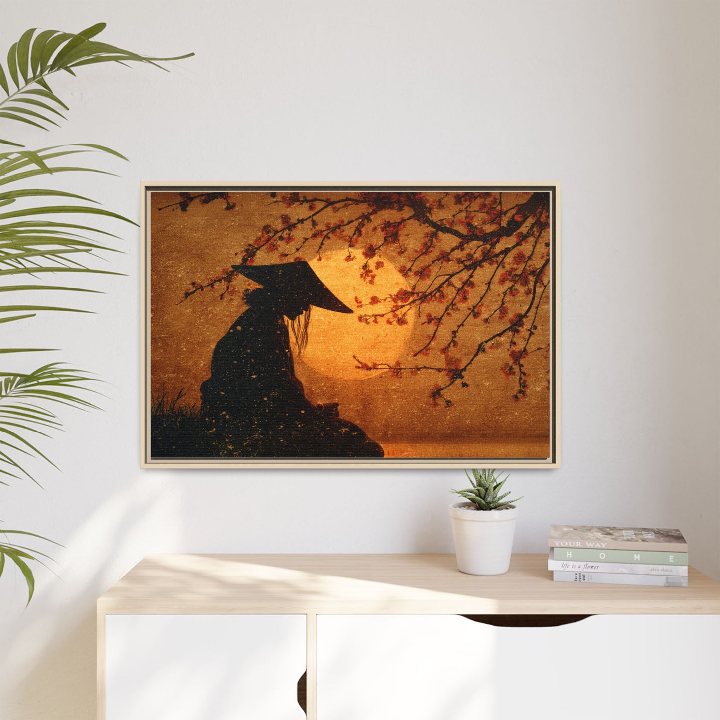 Serene Silhouette of Contemplation | Asian-Inspired Artwork