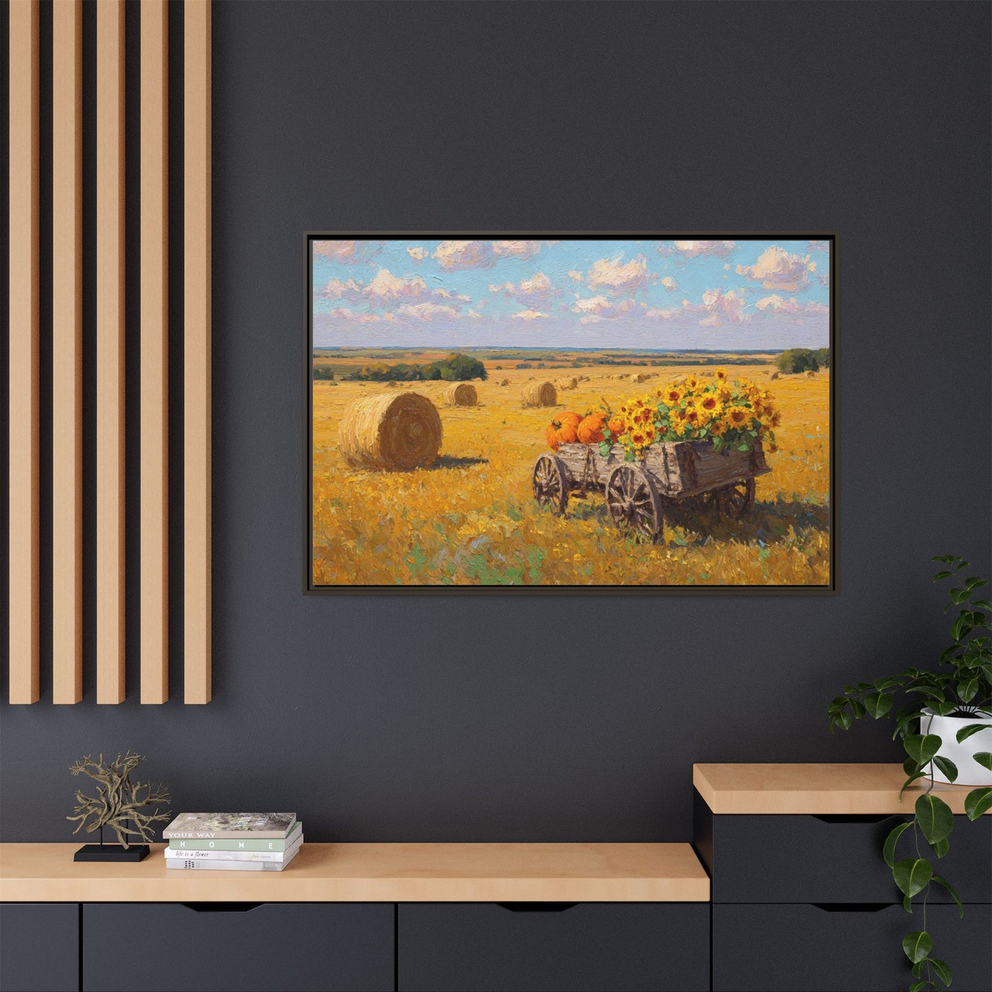 Sunflower Harvest Wagon Decor | Rustic Farm Art for Home