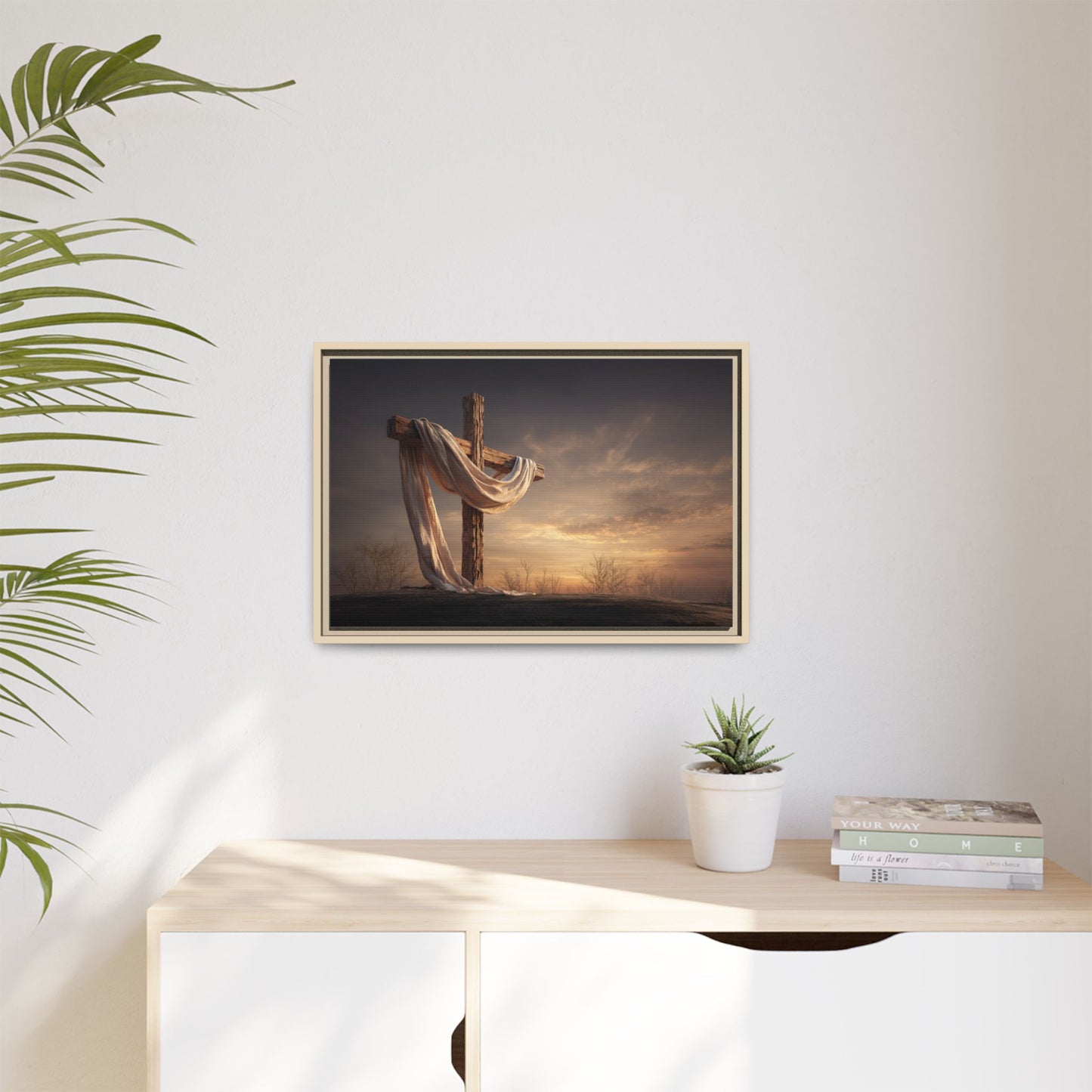 Rustic Cross Wall Art with Draped Fabric | Inspirational Decor