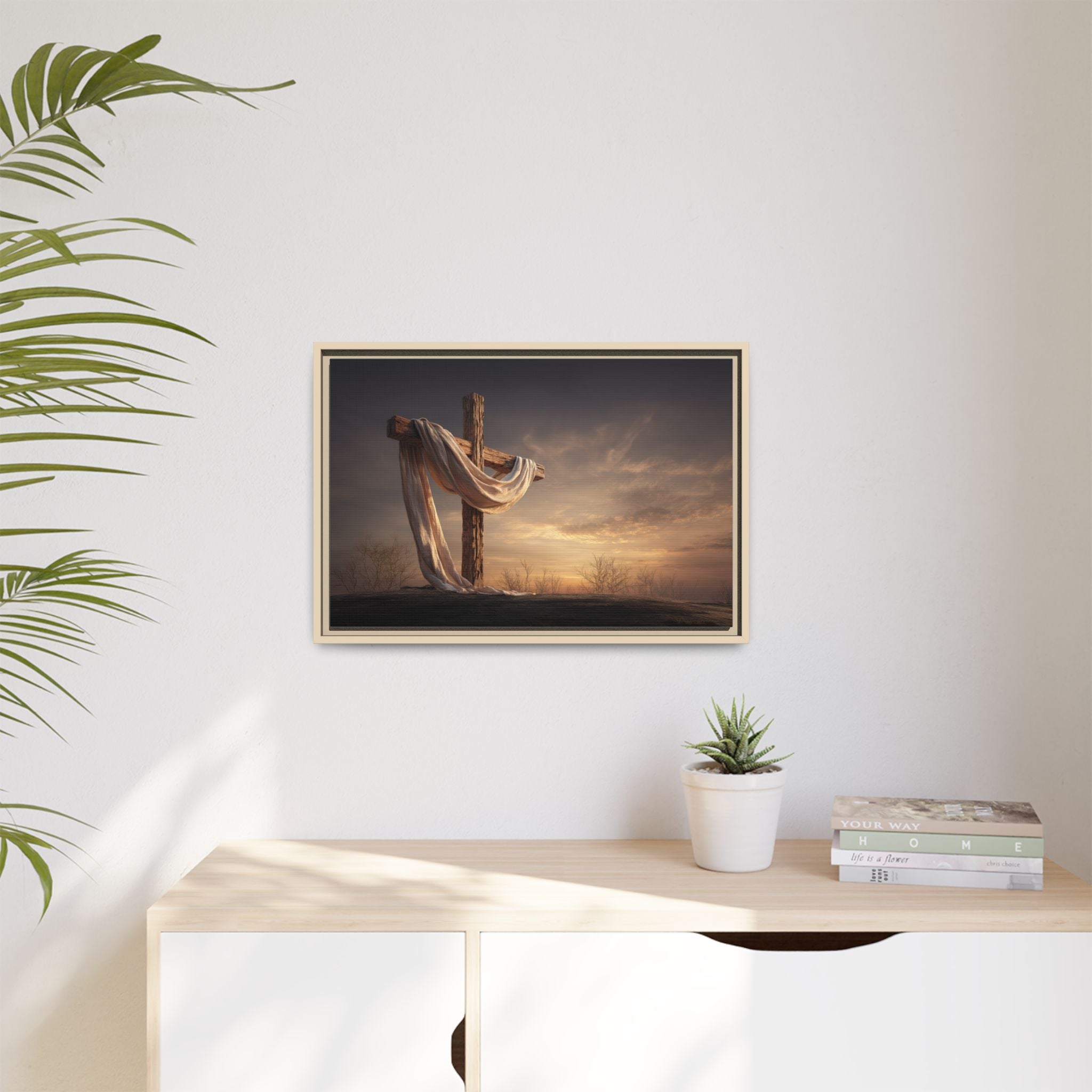 Rustic Cross Wall Art with Draped Fabric | Inspirational Decor