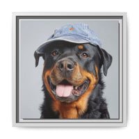 Whimsical Rottweiler Art - Denim Hat Dog Portrait