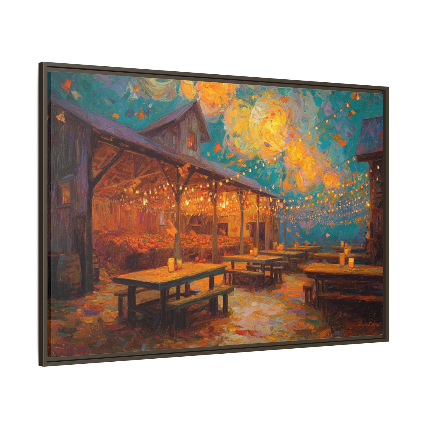 Autumn Festival Night Scene - Colorful Impressionist Art