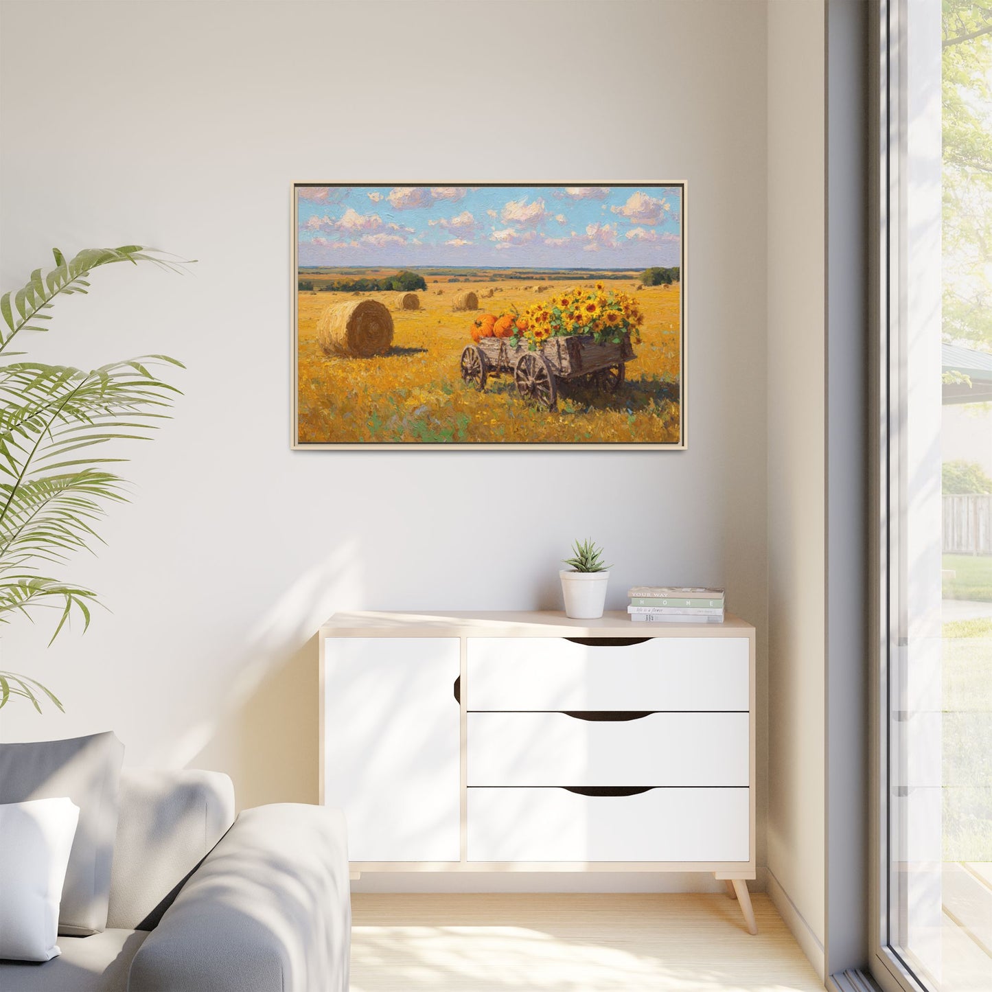 Sunflower Harvest Wagon Decor | Rustic Farm Art for Home