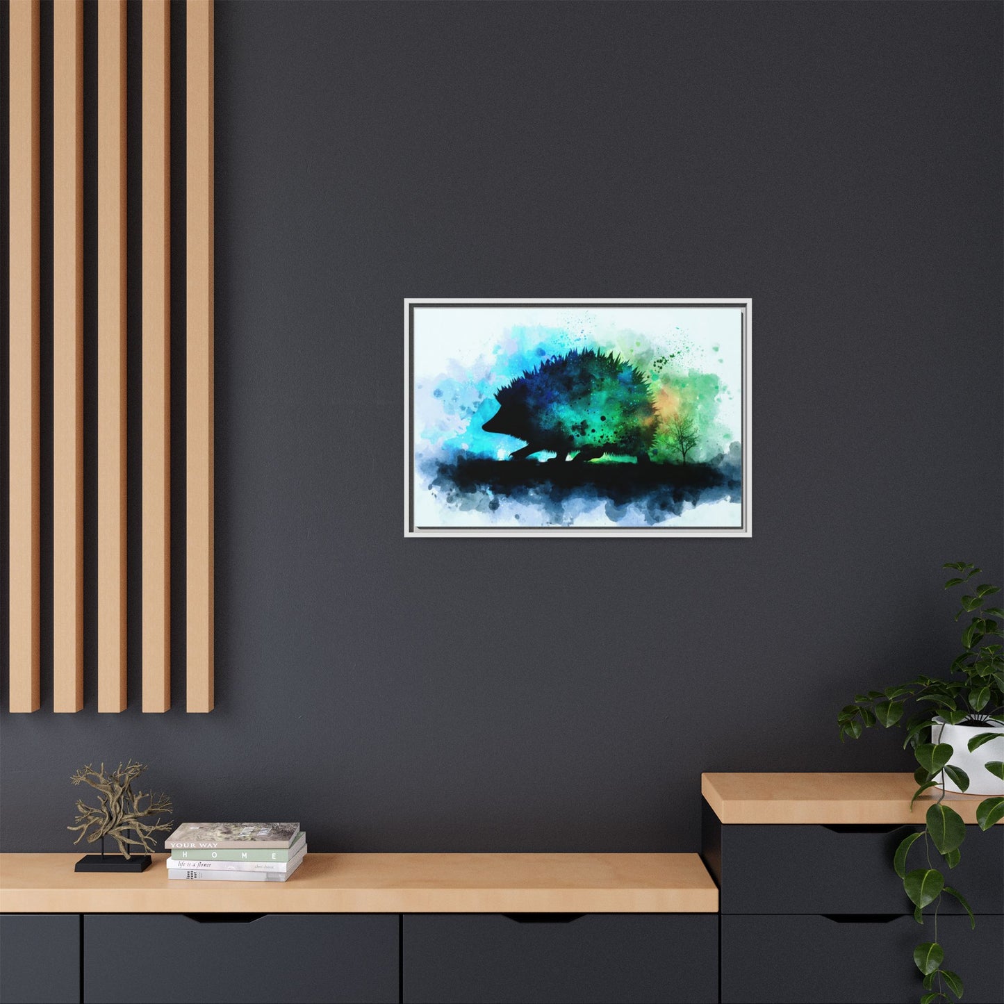 Hedgehog Silhouette Watercolor Art | Nature-Inspired Home Decor