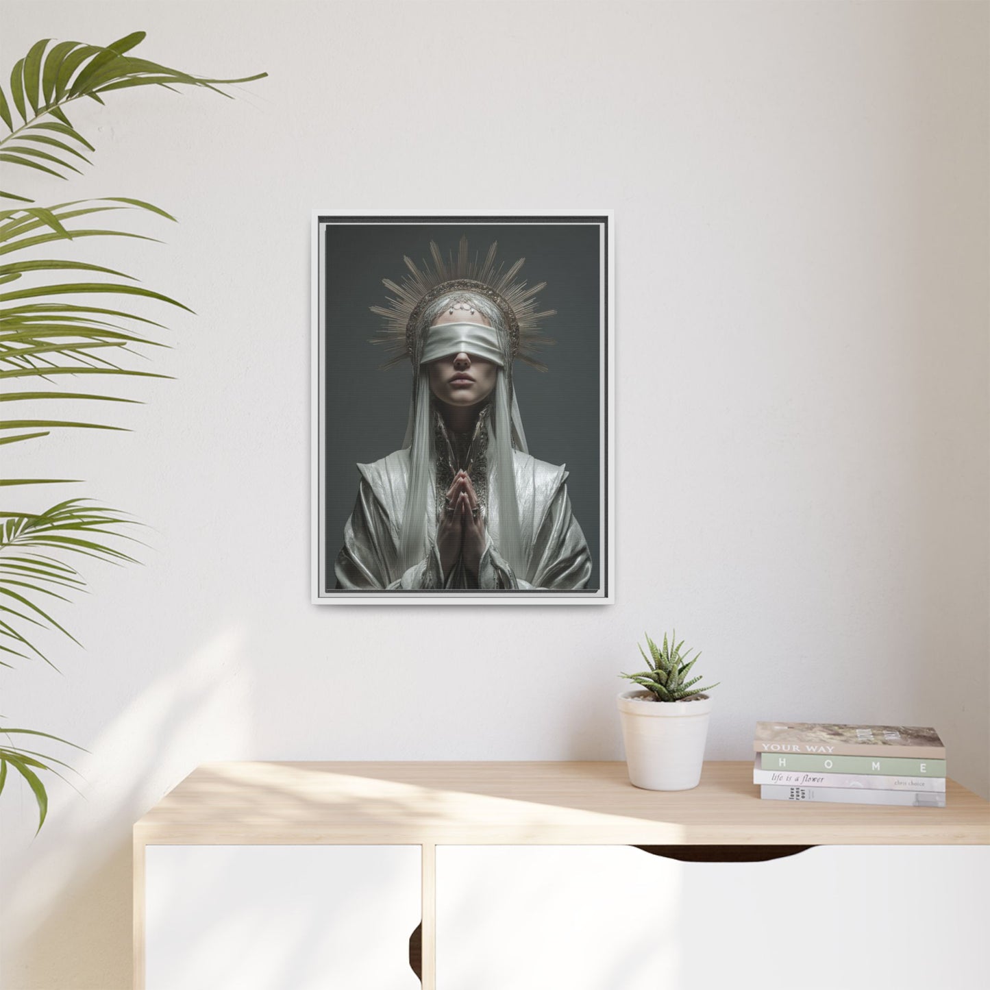 Ethereal Blindfolded Saint Art | Spiritual Home Decor