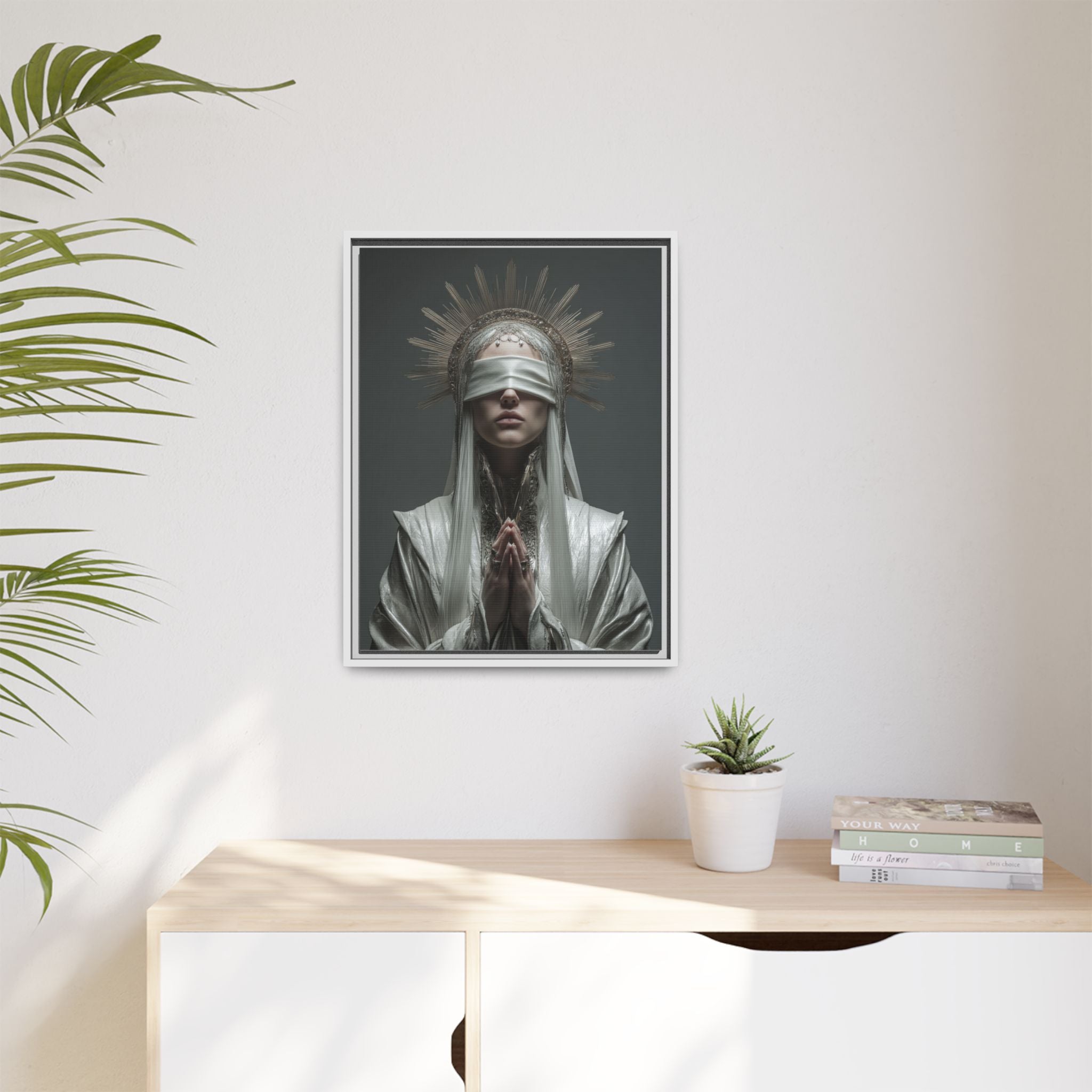 Ethereal Blindfolded Saint Art | Spiritual Home Decor