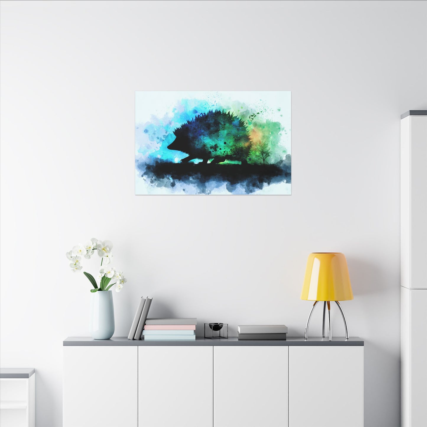 Hedgehog Silhouette Watercolor Art | Nature-Inspired Home Decor