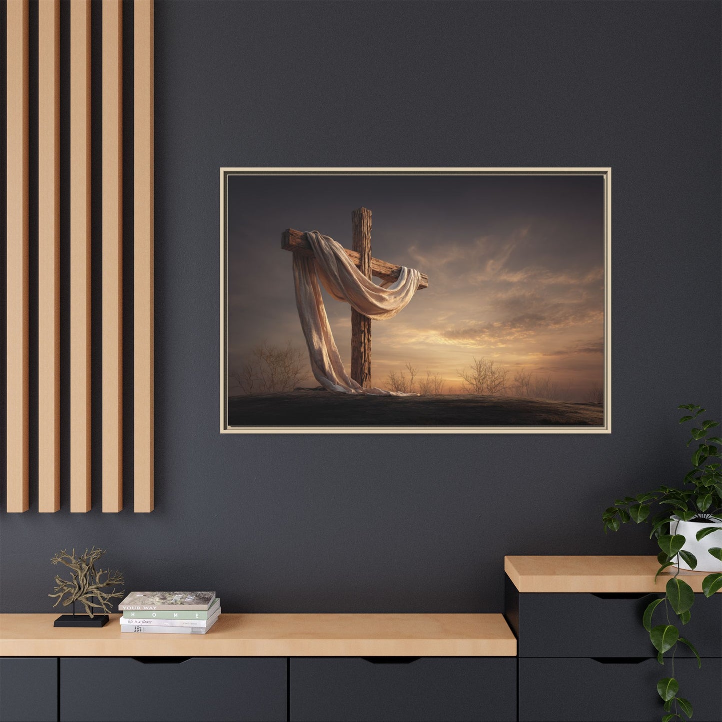 Rustic Cross Wall Art with Draped Fabric | Inspirational Decor