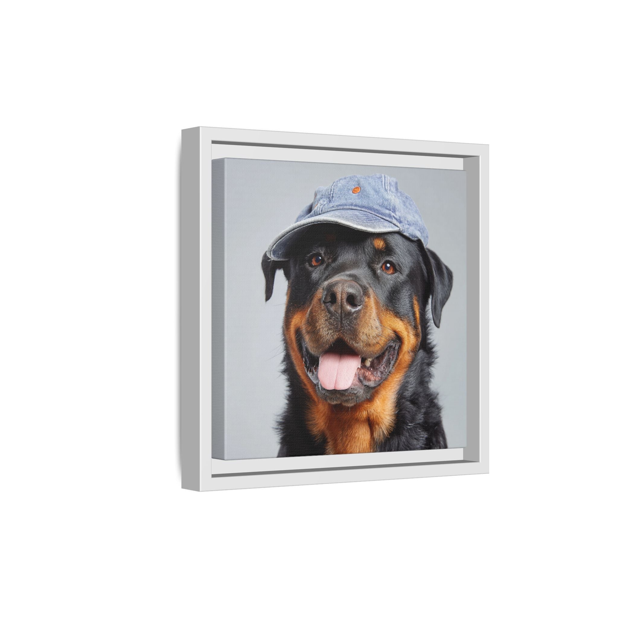 Playful Rottweiler Portrait | Dog Art in Denim Cap