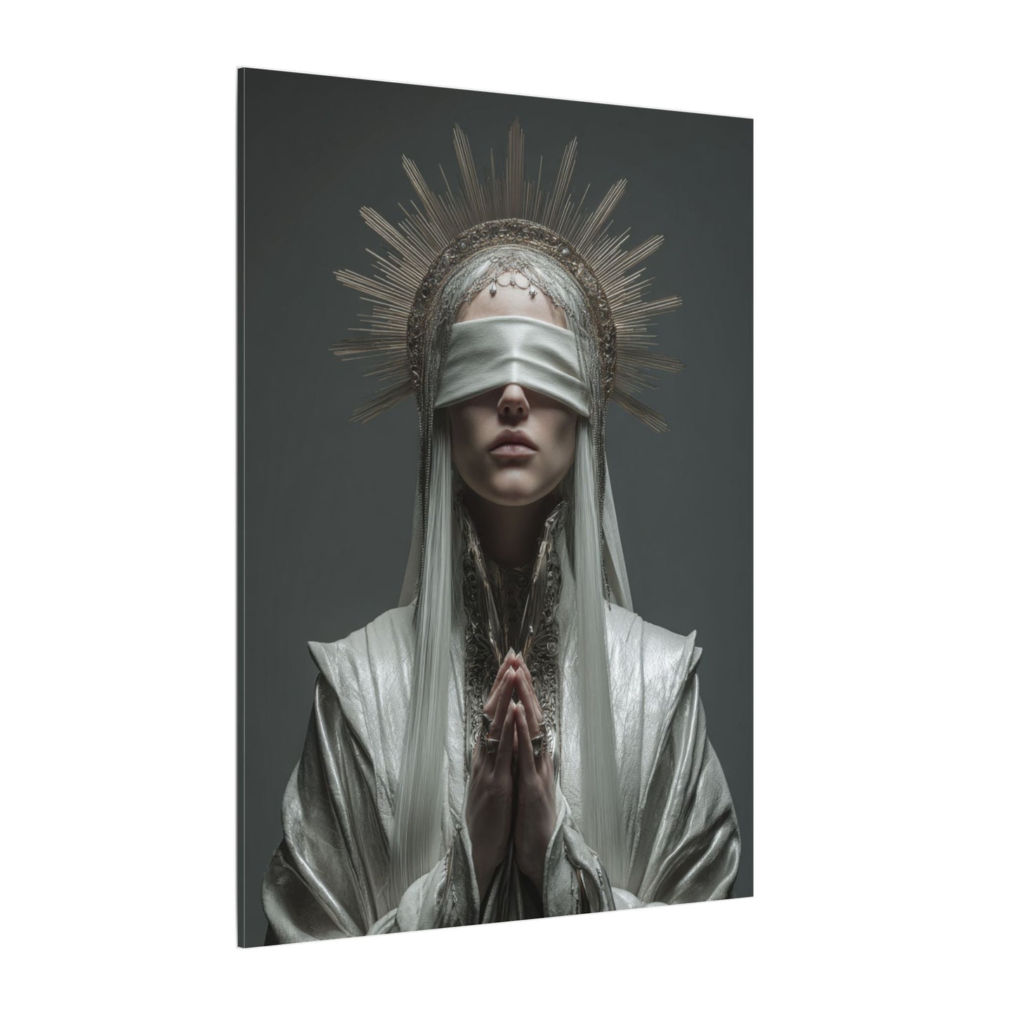 Ethereal Blindfolded Saint Art | Spiritual Home Decor