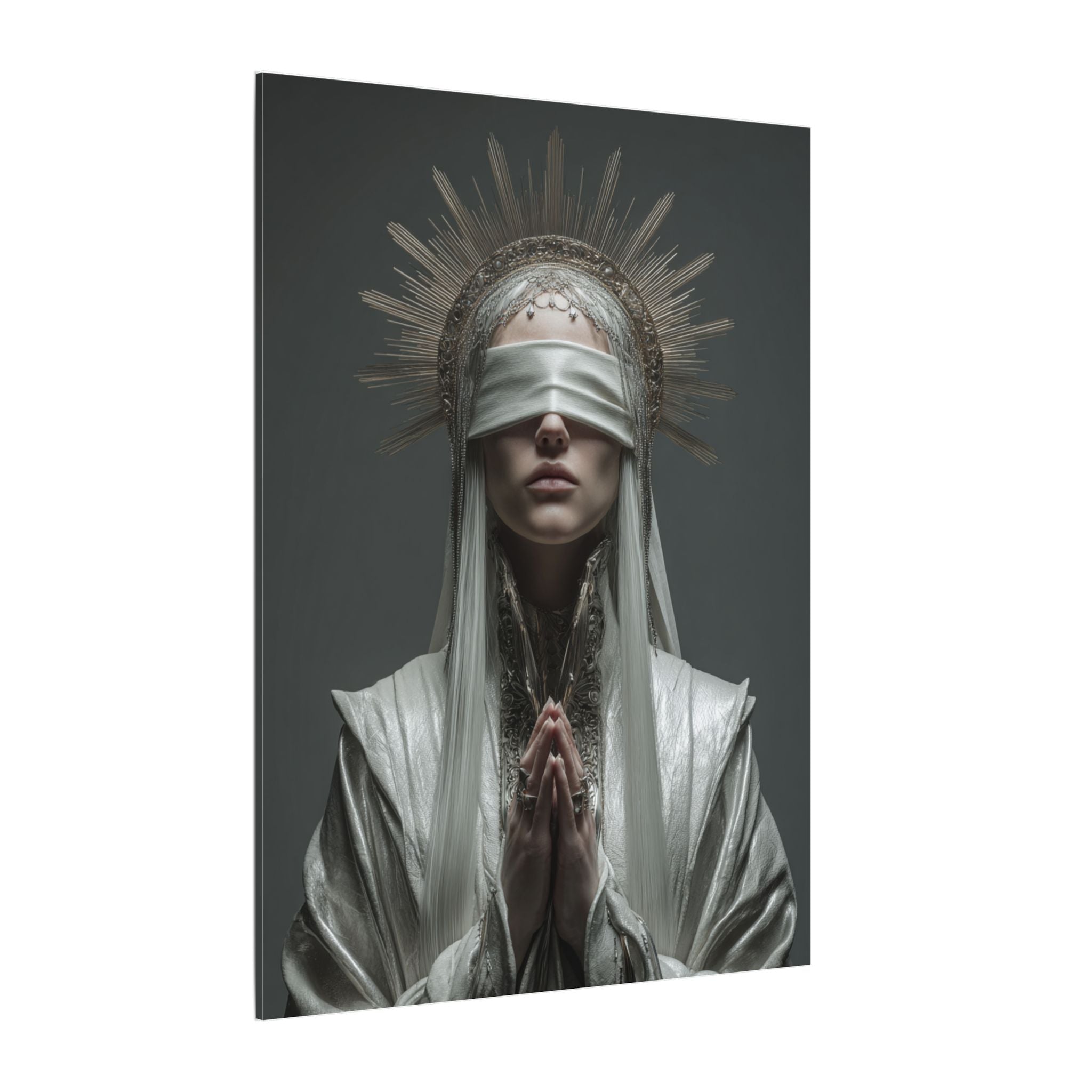Ethereal Blindfolded Saint Art | Spiritual Home Decor