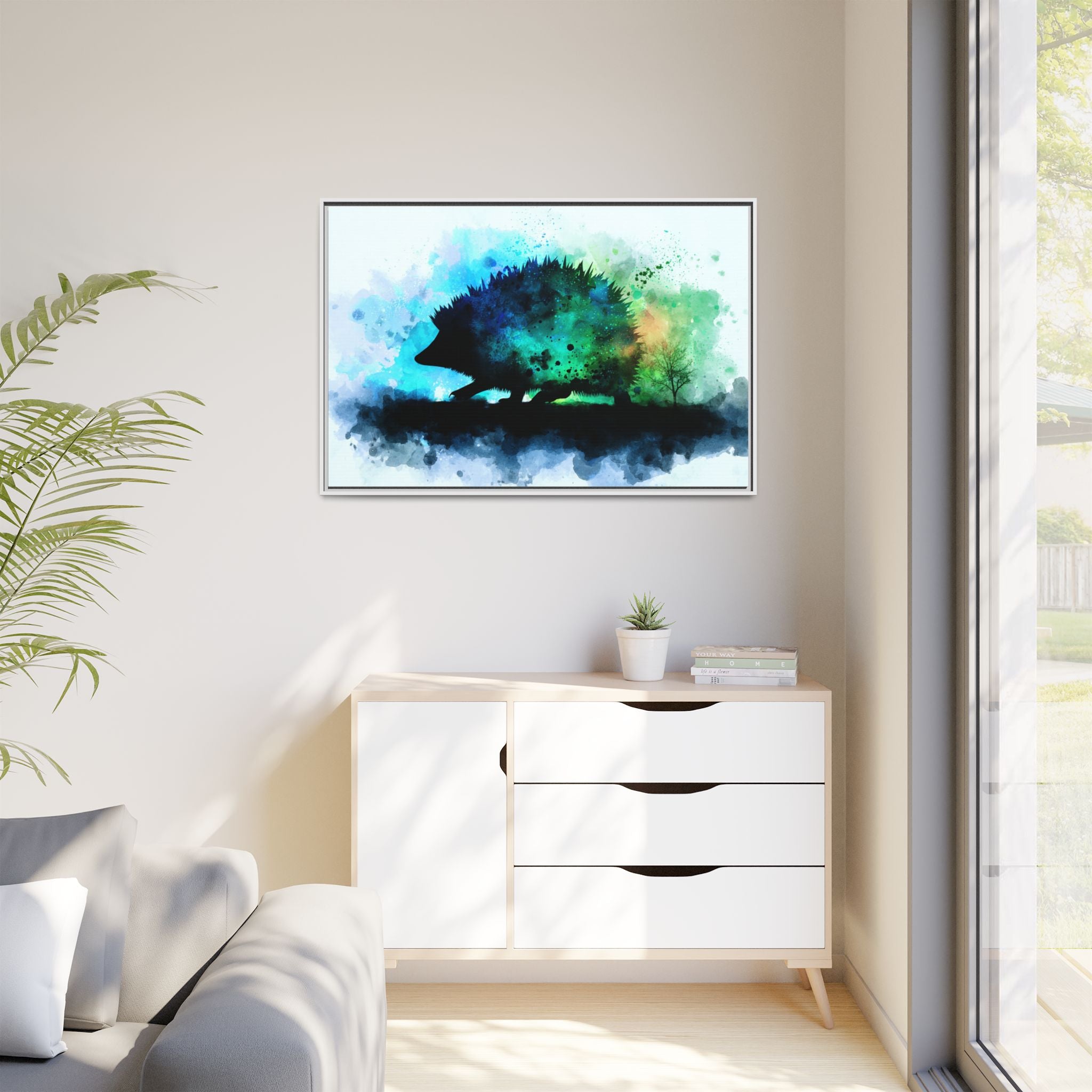 Hedgehog Silhouette Watercolor Art | Nature-Inspired Home Decor