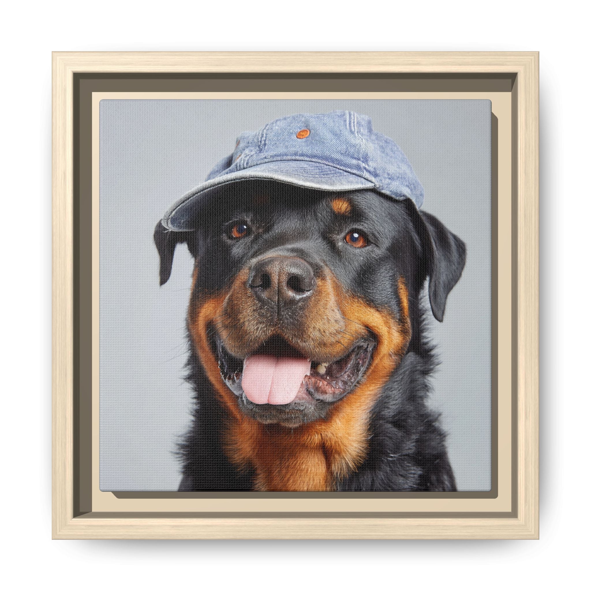 Whimsical Rottweiler Art - Denim Hat Dog Portrait