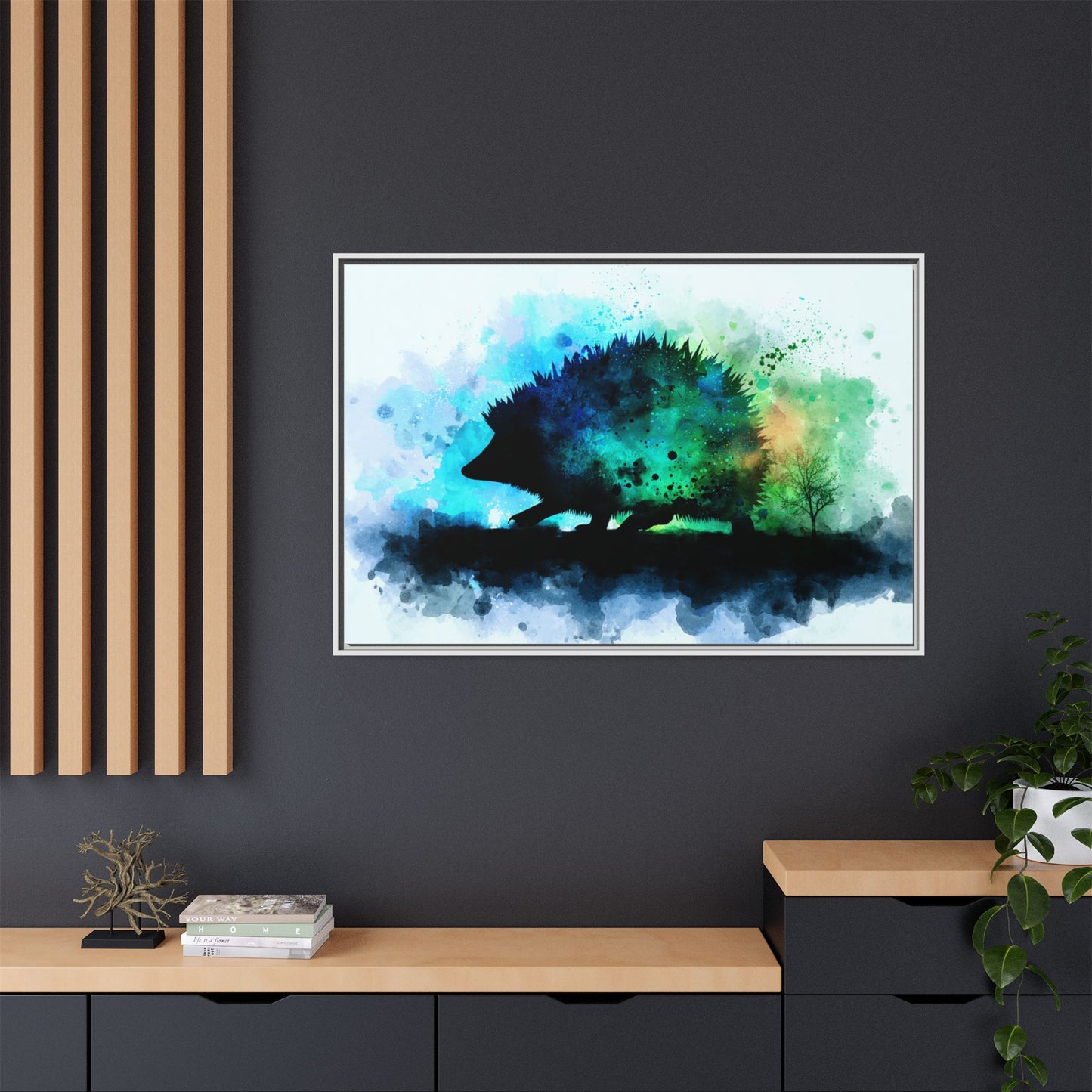 Hedgehog Silhouette Watercolor Art | Nature-Inspired Home Decor