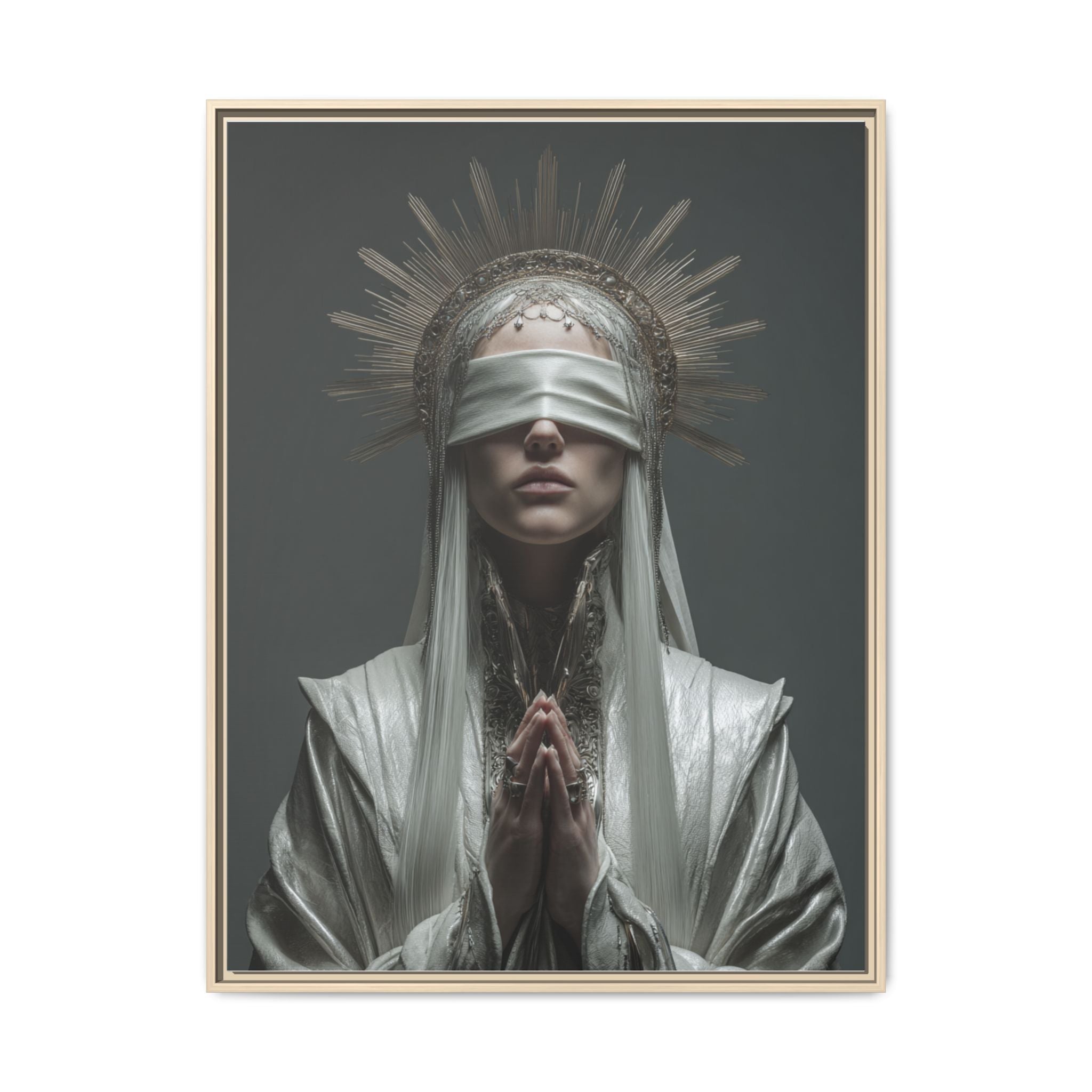 Ethereal Blindfolded Saint Art | Spiritual Home Decor