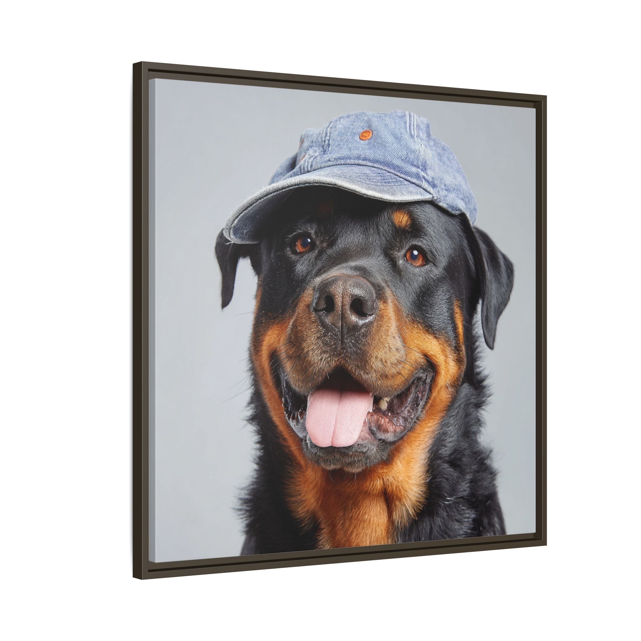Whimsical Rottweiler Art - Denim Hat Dog Portrait