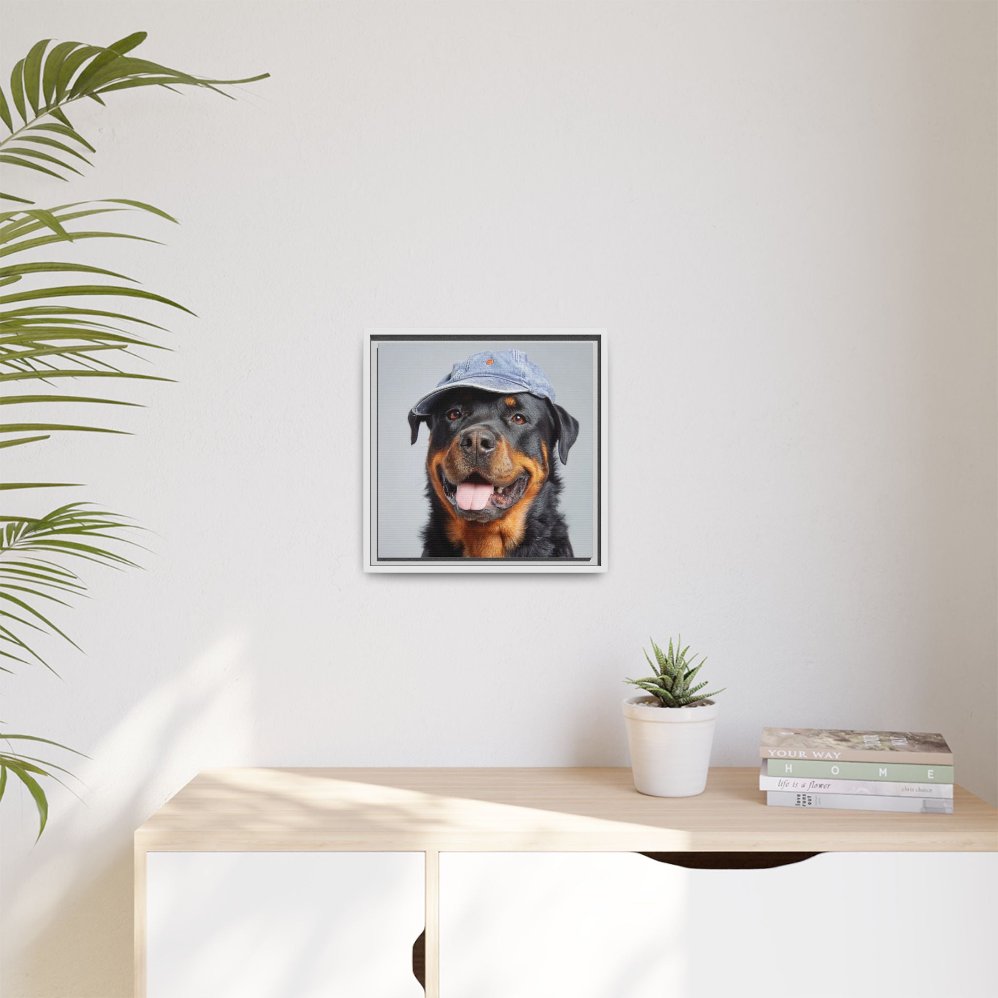 Whimsical Rottweiler Art - Denim Hat Dog Portrait