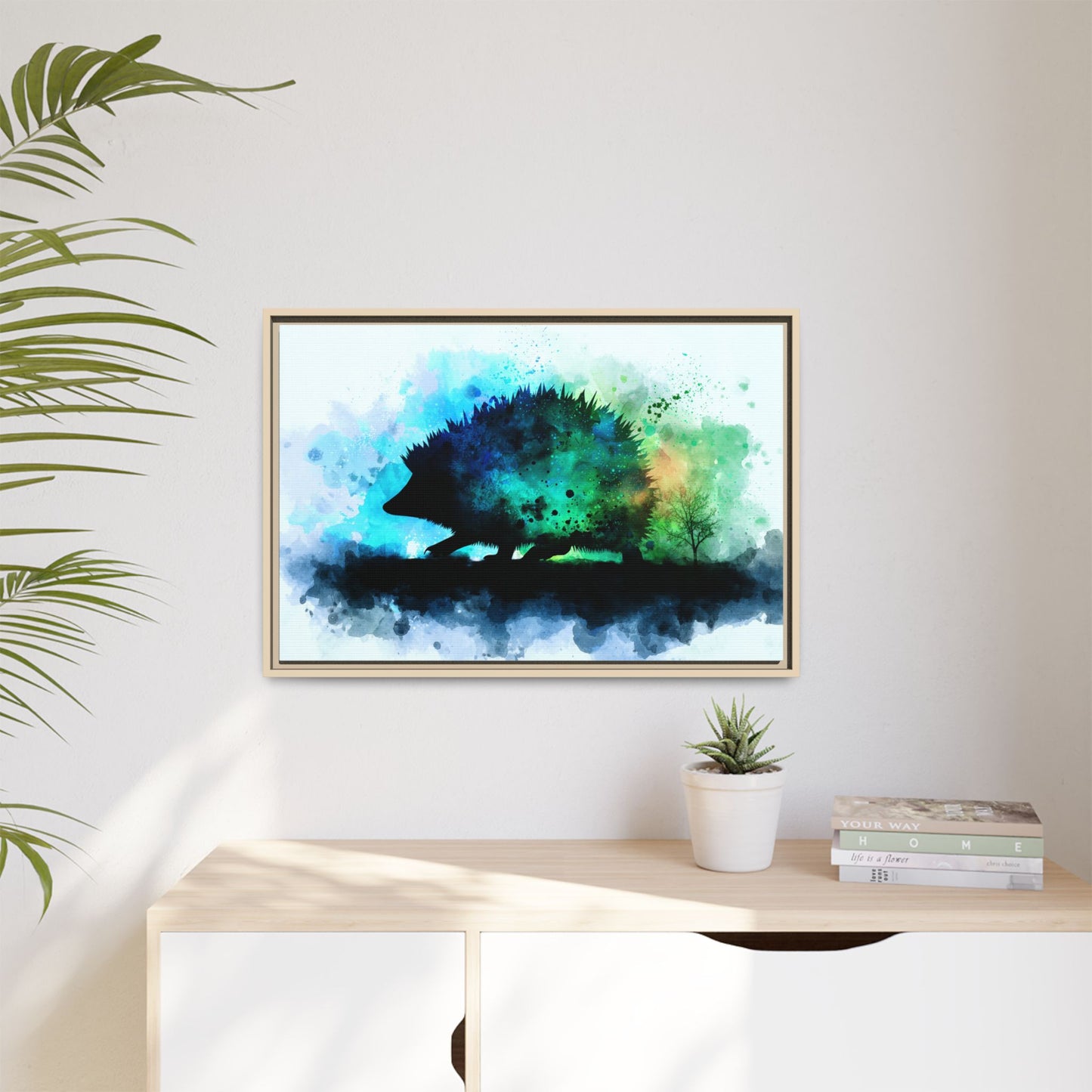 Hedgehog Silhouette Watercolor Art | Nature-Inspired Home Decor