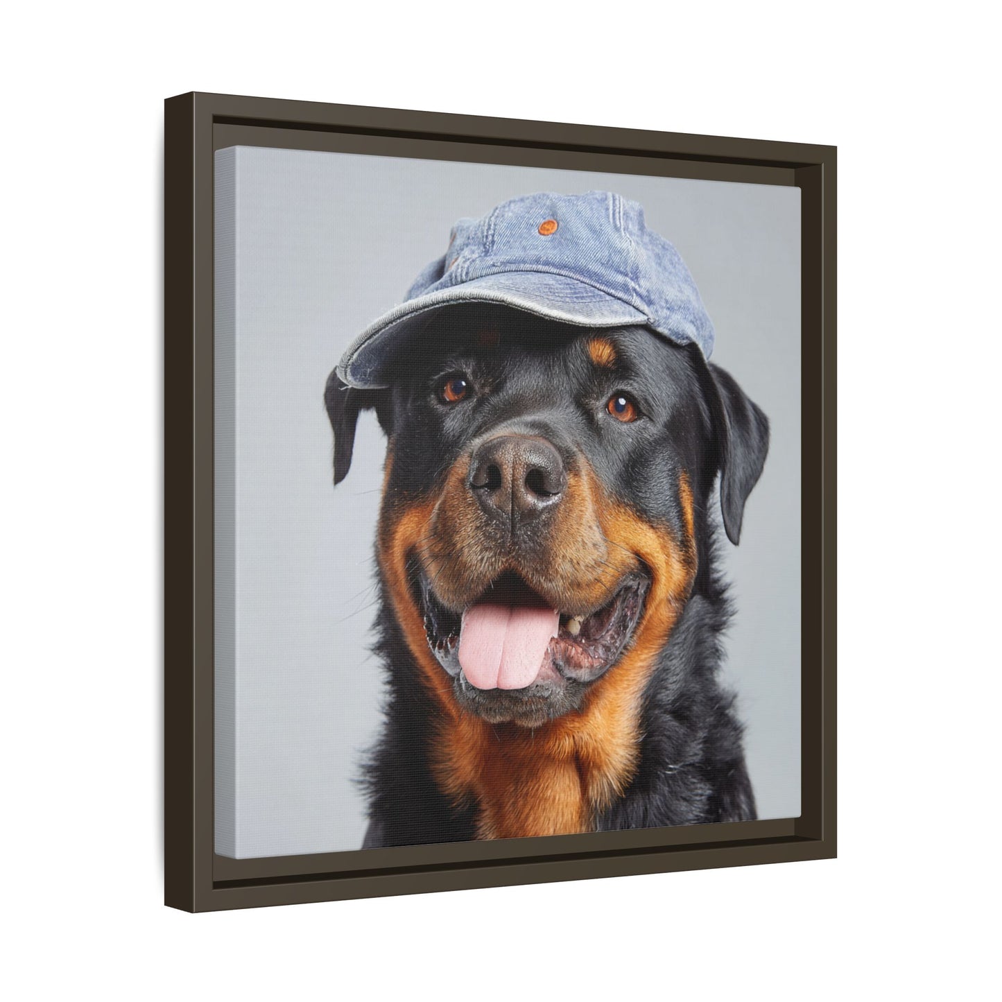Playful Rottweiler Portrait | Dog Art in Denim Cap